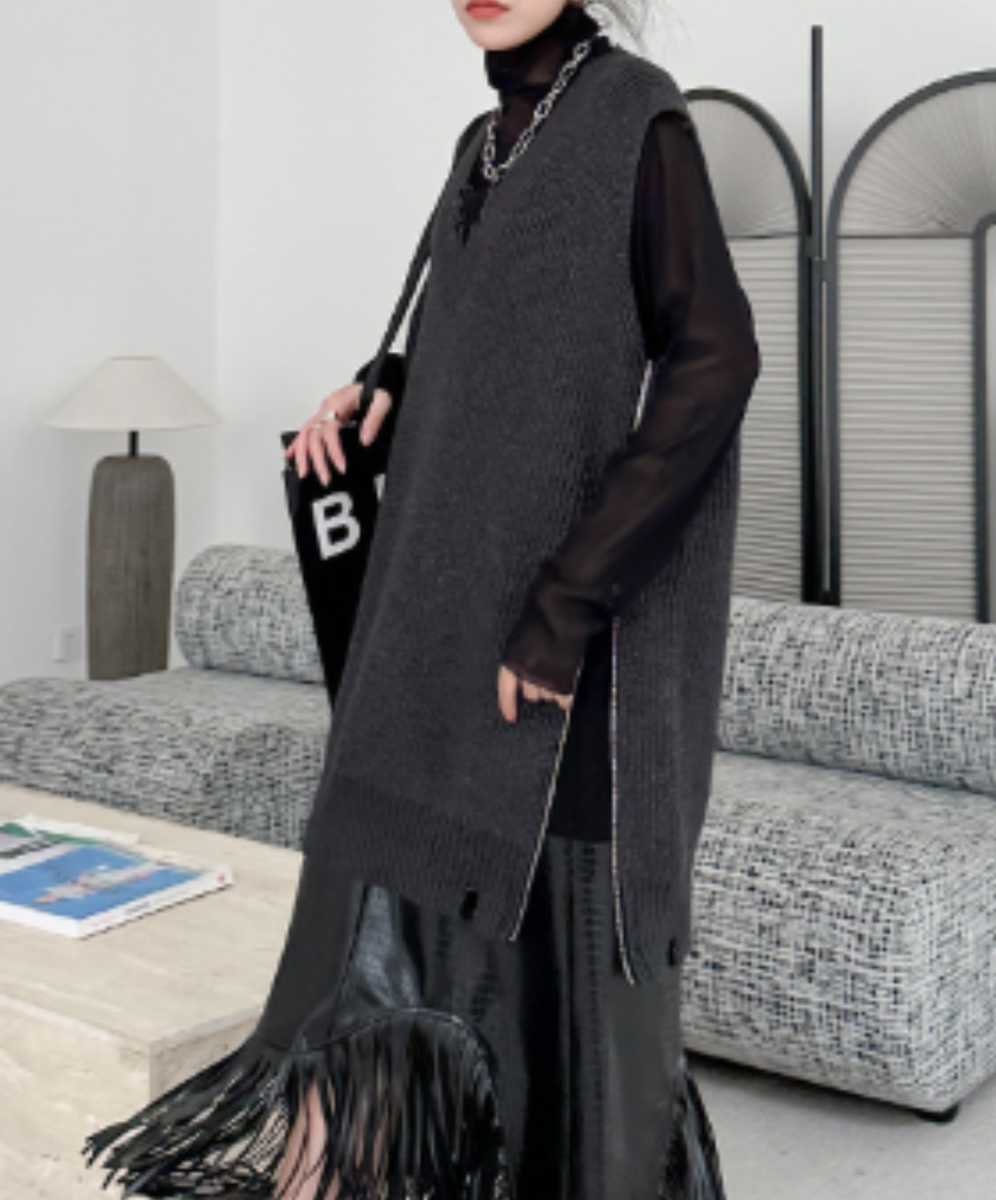 loose-fitting v-neck top side zips sweater EN3155