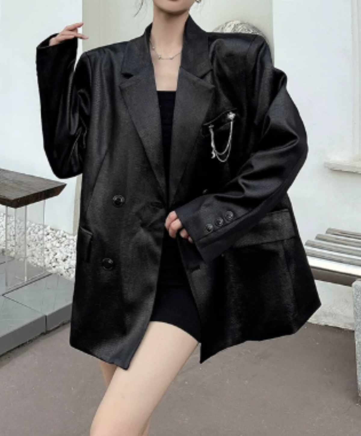 square silhouette chain embellishment jacket EN3199