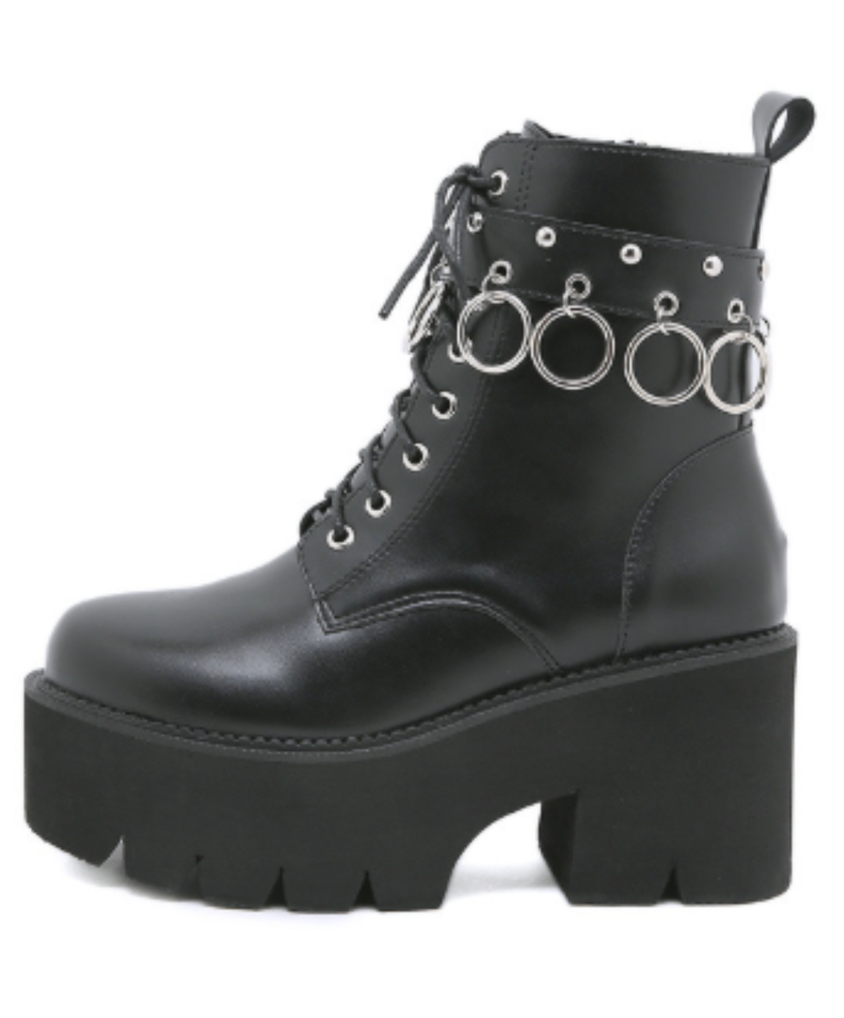 lace-up design studs and metal rings boots EN3247