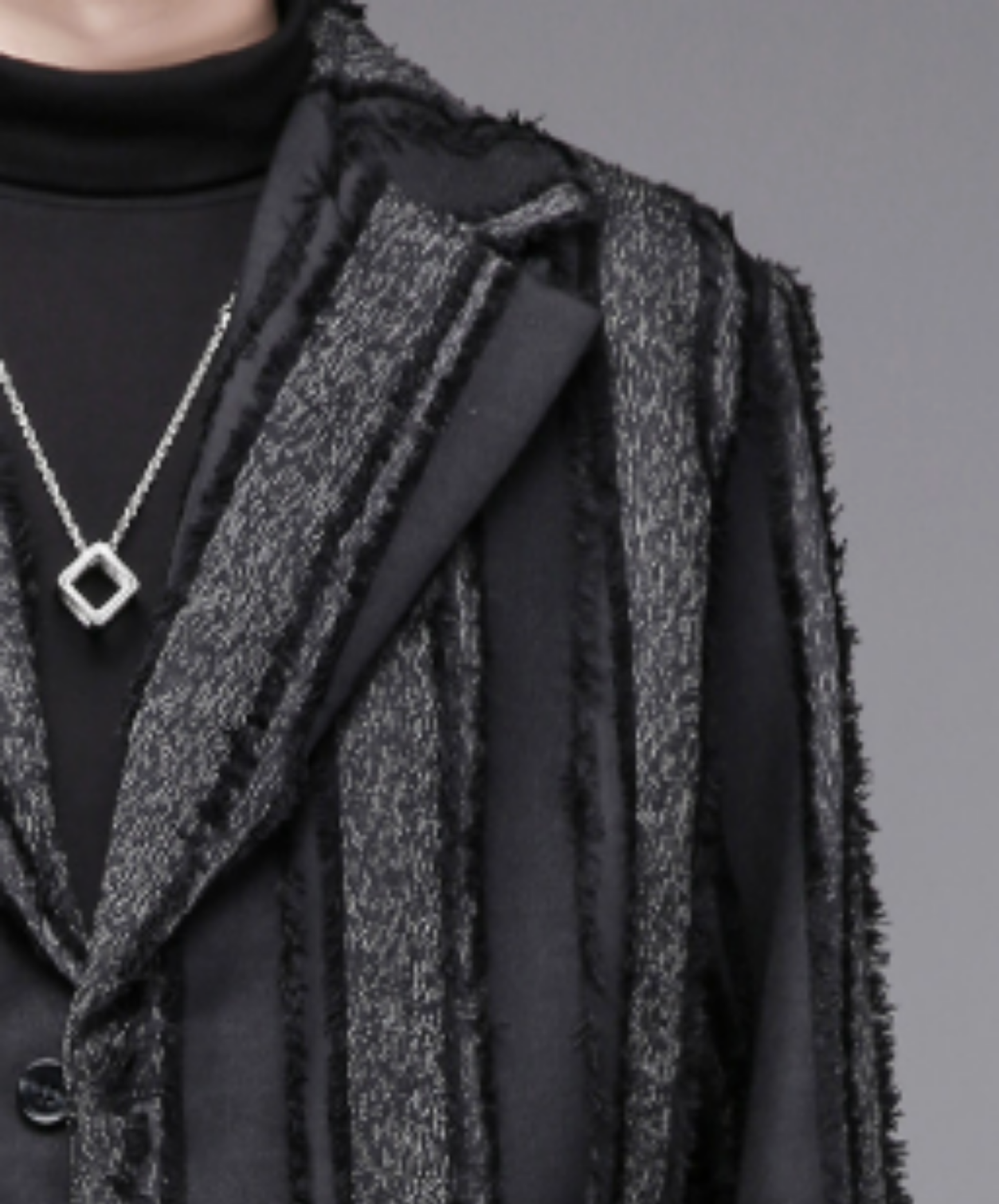 dark striped tassel trim distressed jacket EN2697