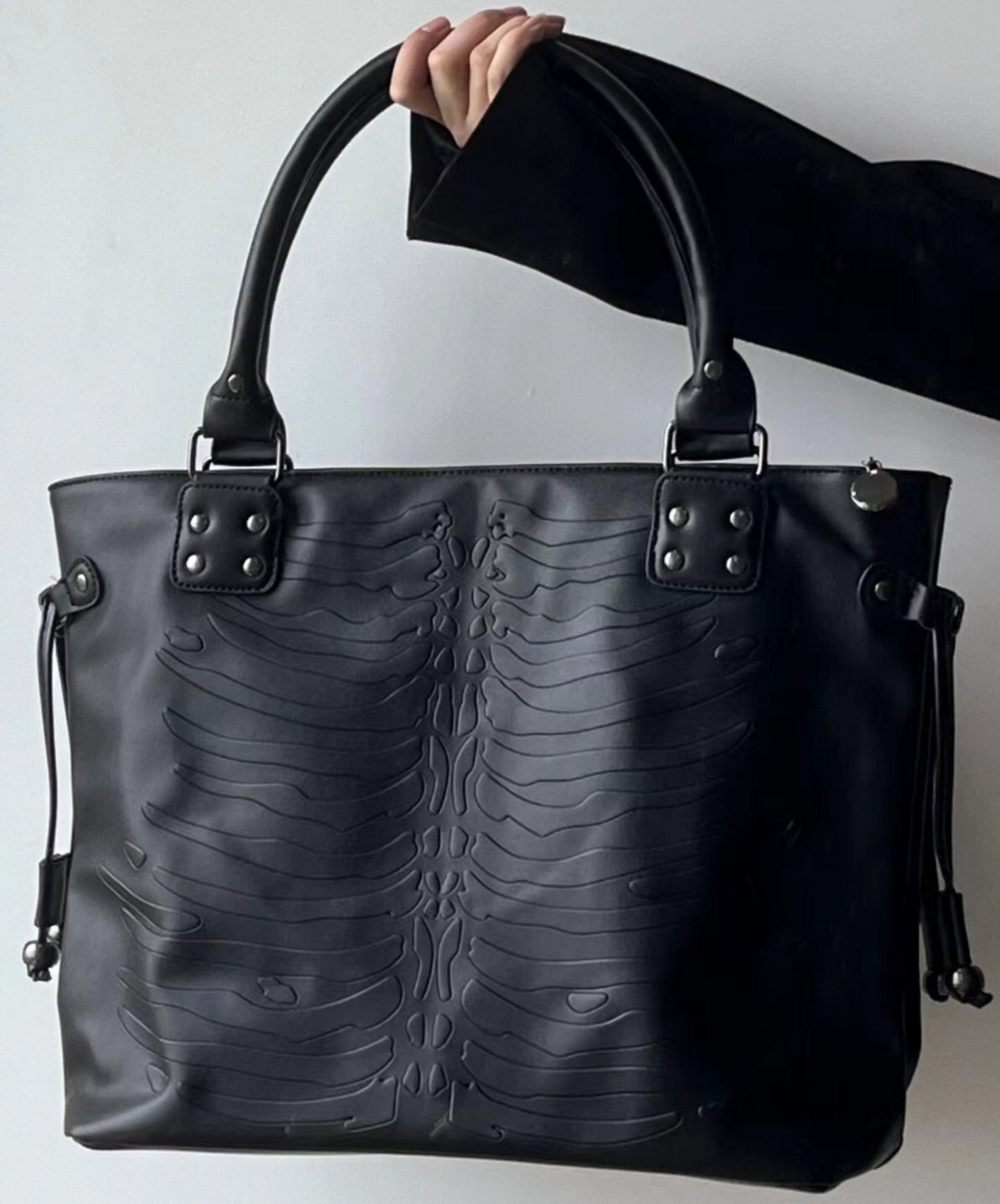 dark gothic bone embossed tote bag EN1771