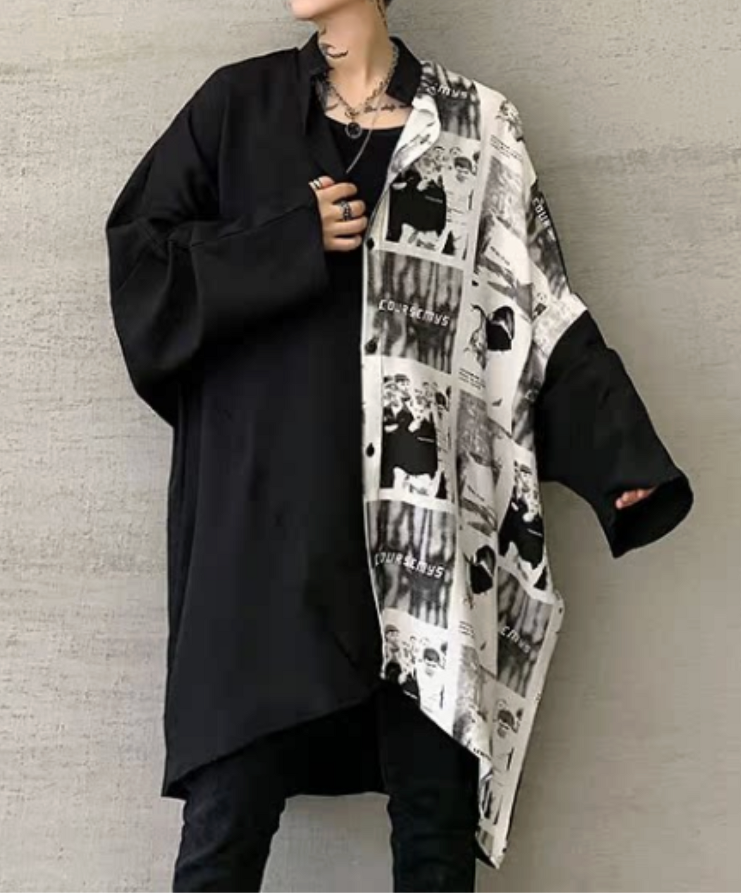 retro photo design asymmetric shirt EN2401