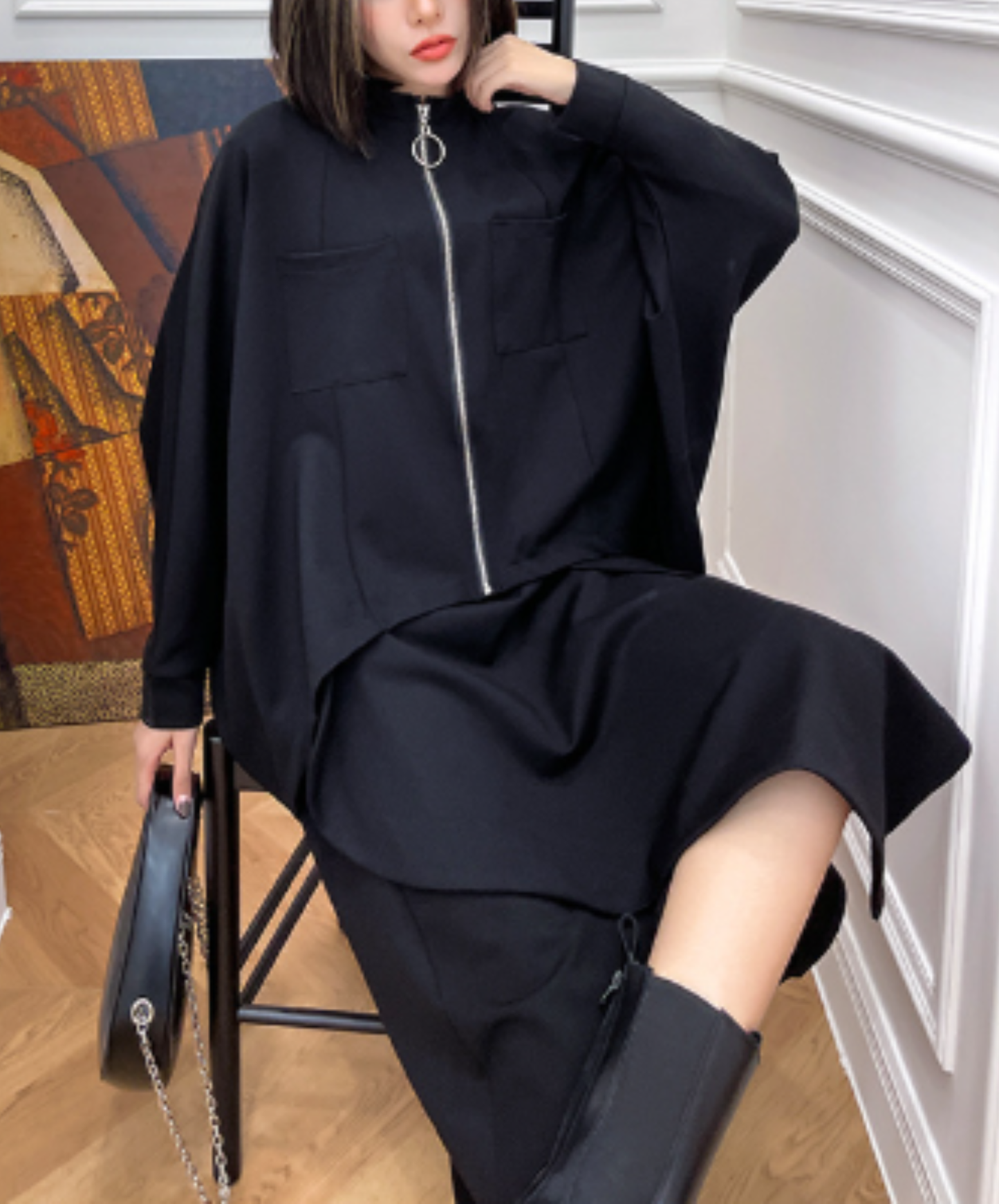 ring-zipper poncho style sweatshirt EN3117