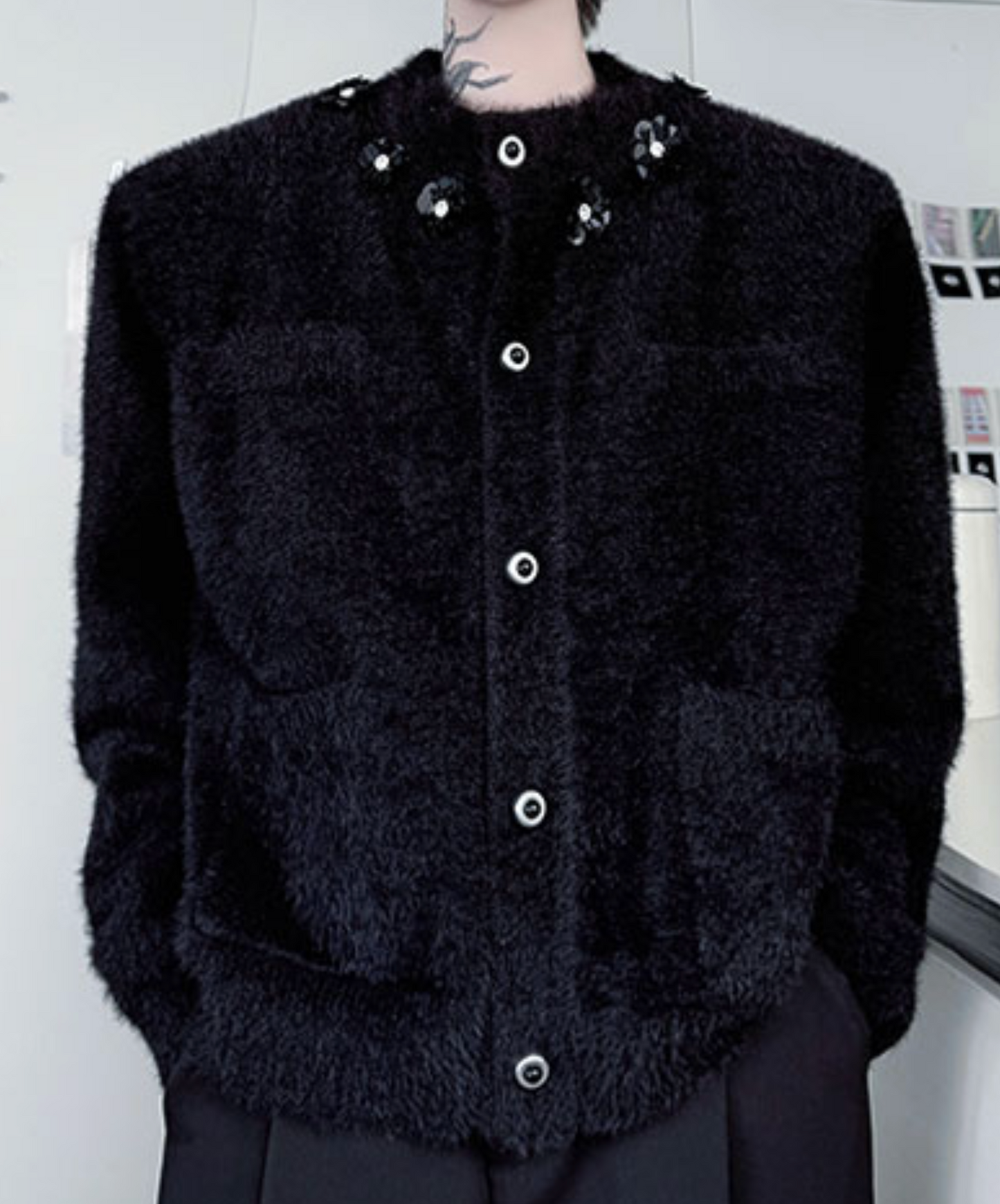 retro mohair ornament cardigan EN2504