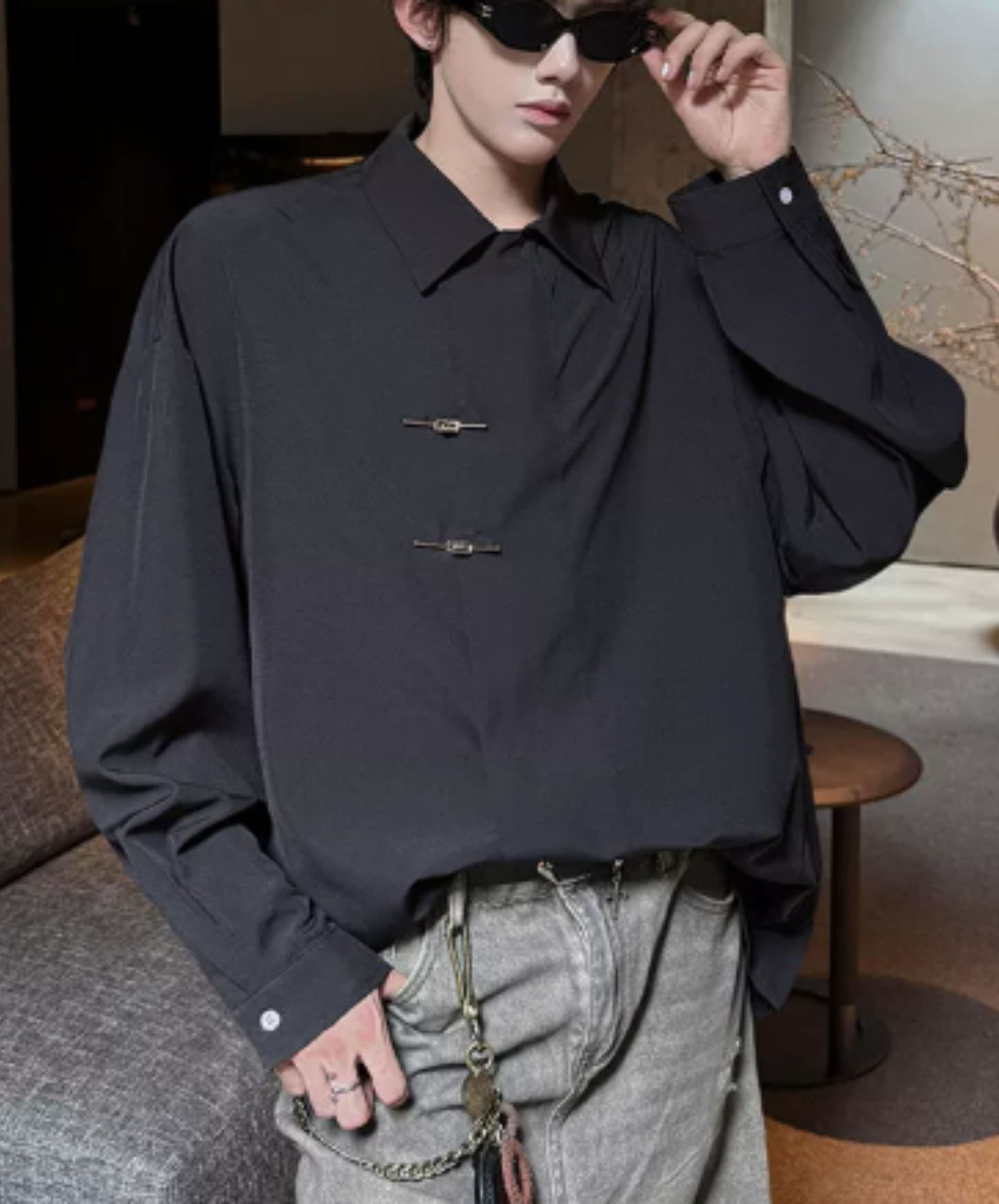retro chinese-style metal button shirt EN3127