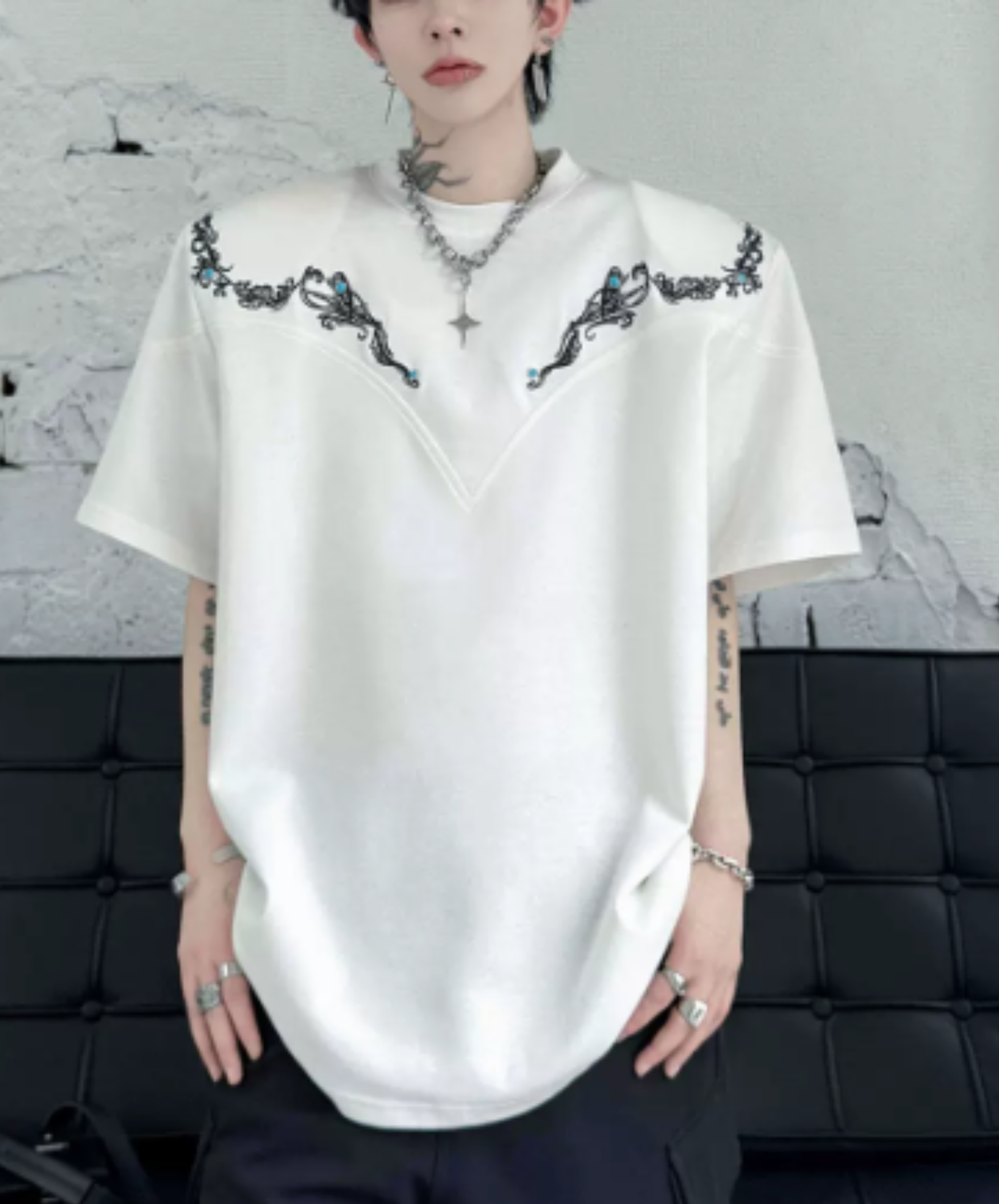 retro embroidery beads t-shirt EN2873
