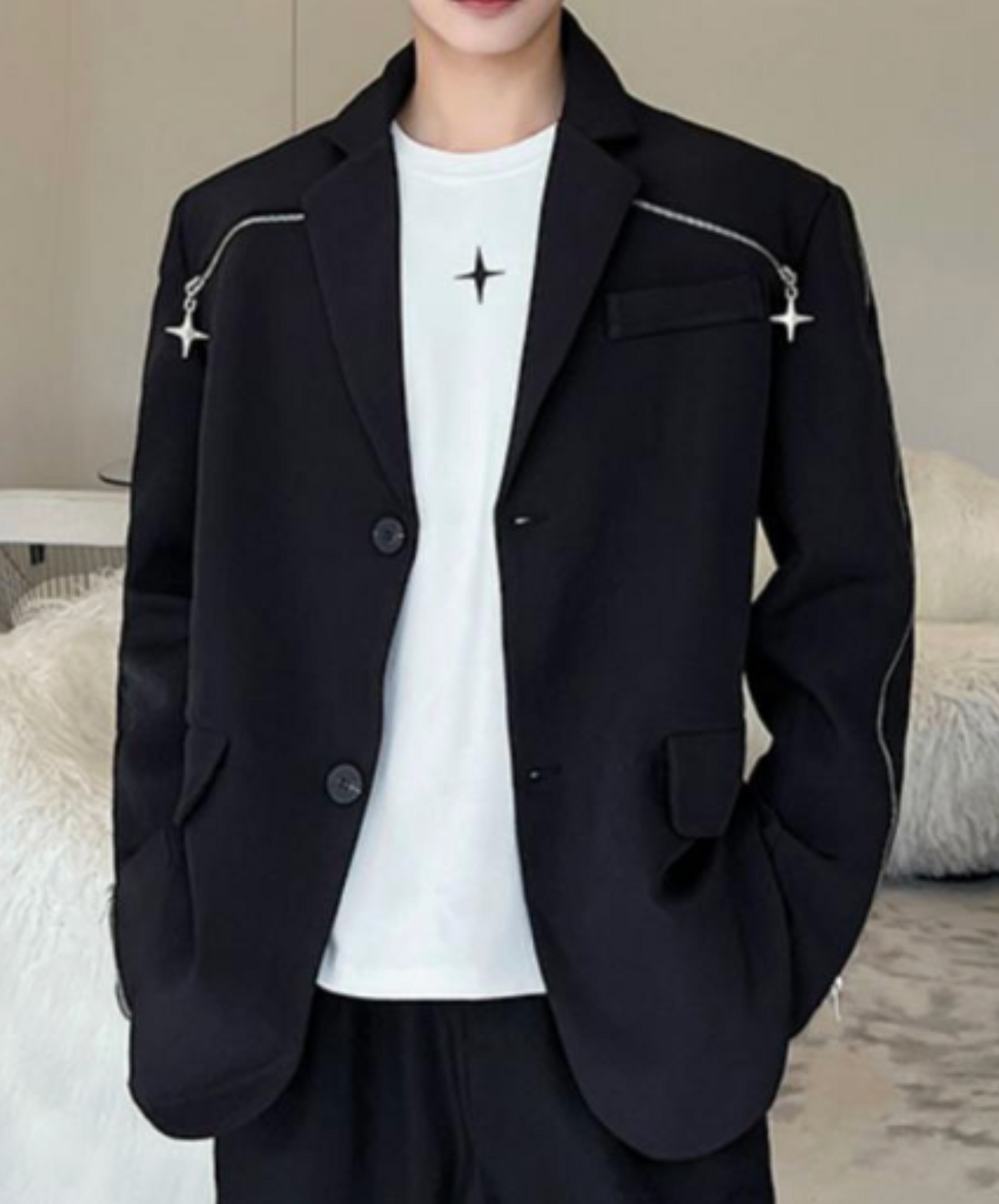 zipper line with cross charm jacket EN2404