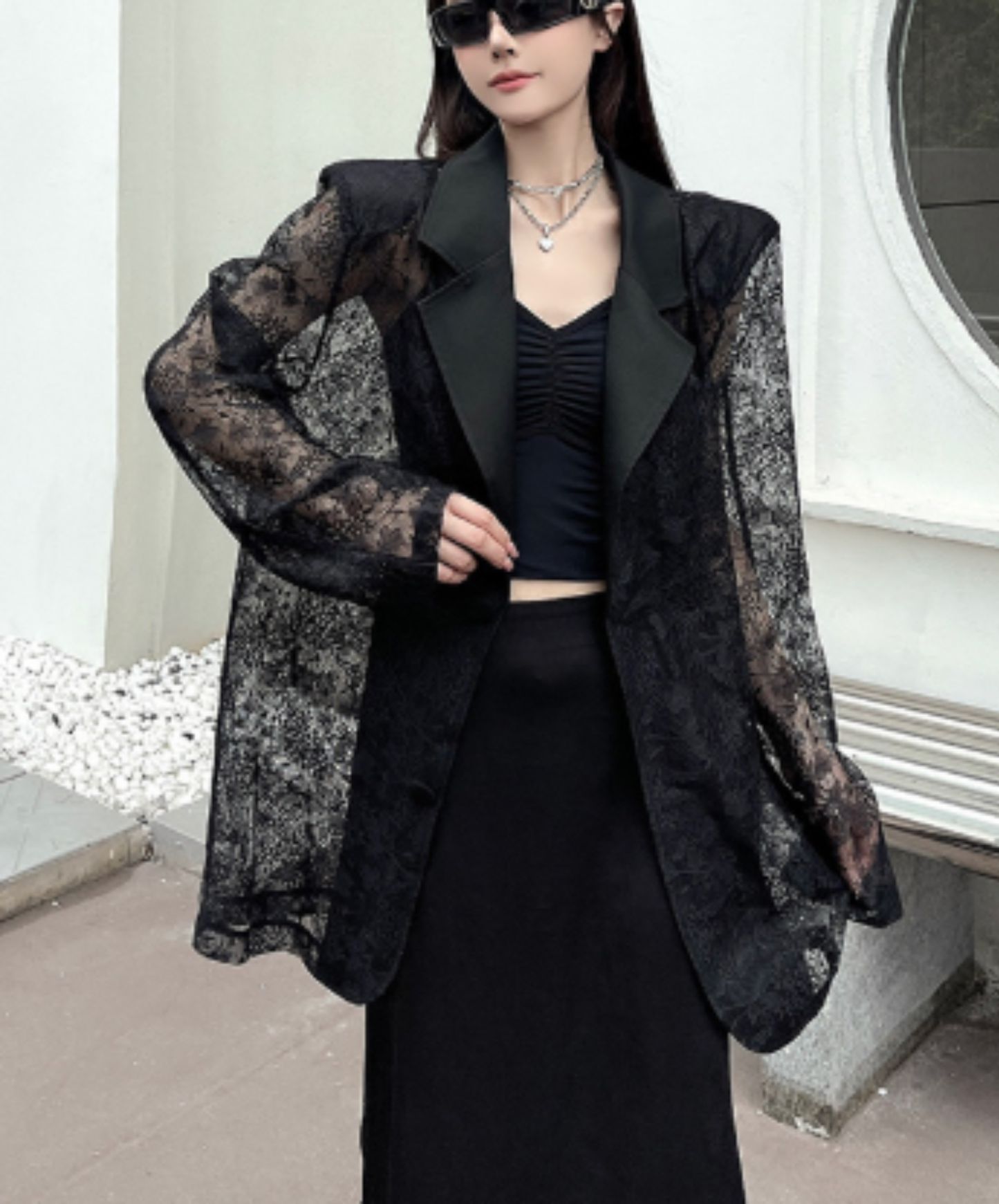 lightweight jacquard patchwork lace jacket EN3000