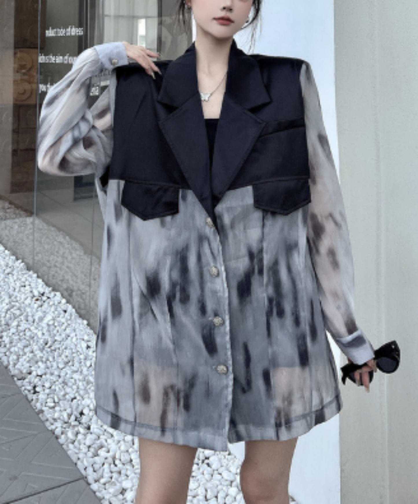 tie-dye patchwork sheer jacket EN3088
