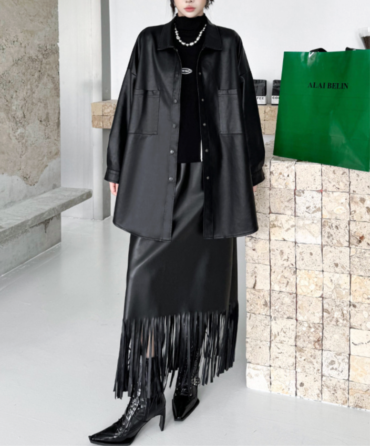 pu leather loose shirt EN2467