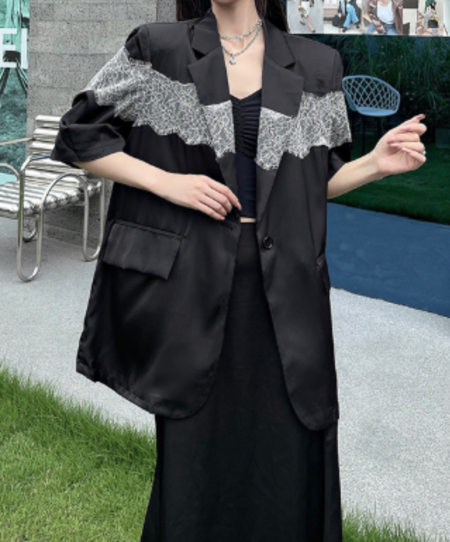sheer with lace trim jacket EN3077