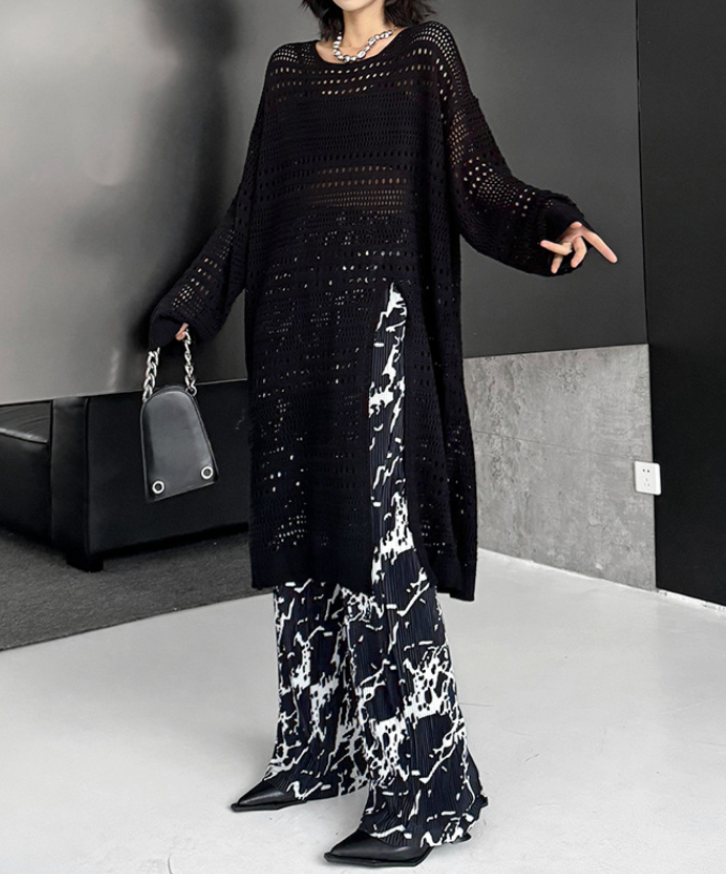 mesh knit long sweater EN2450