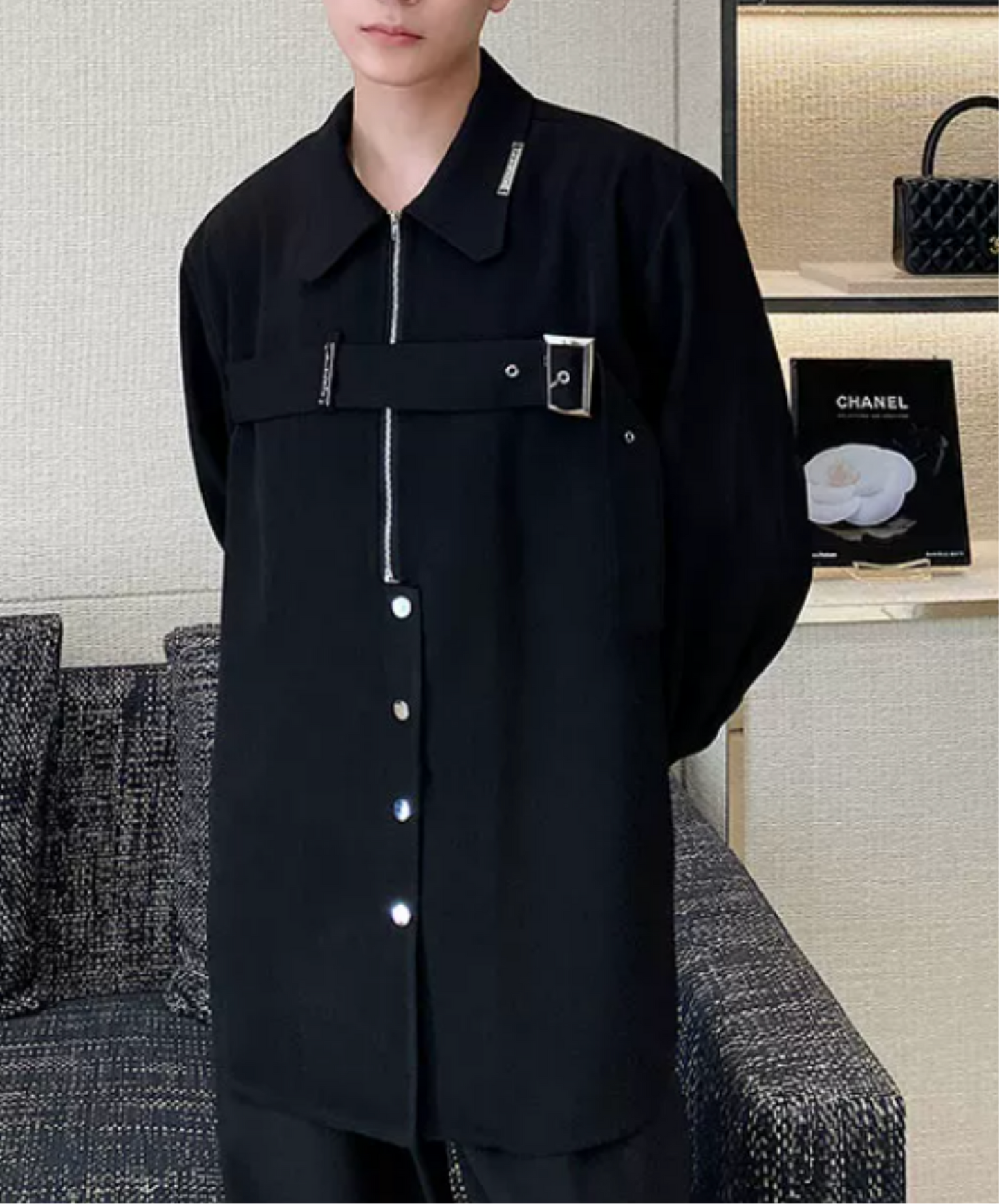 dark metal strap heavyweight shirt EN2861