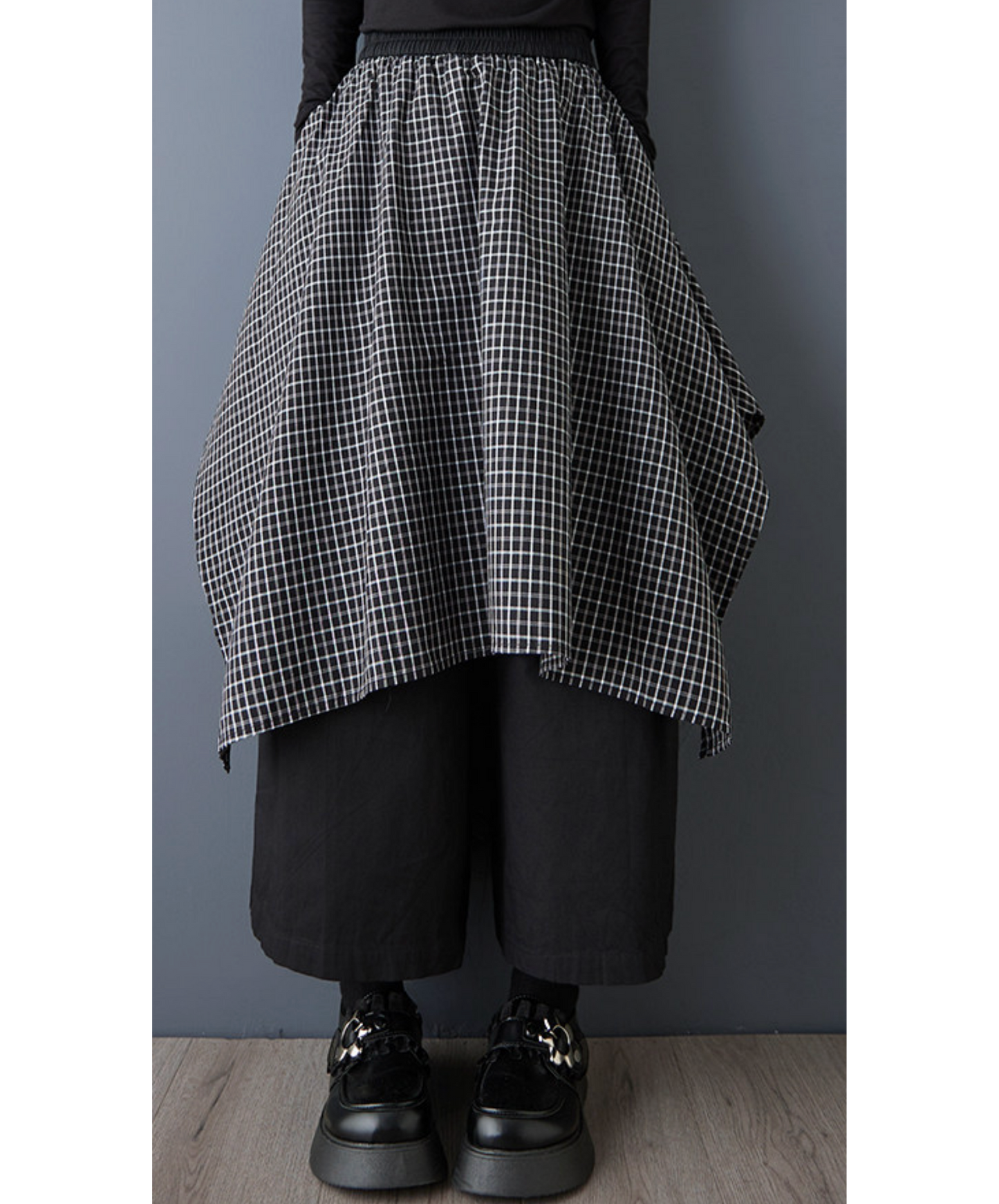 dark fake two-piece checkered flare wide pants EN2767