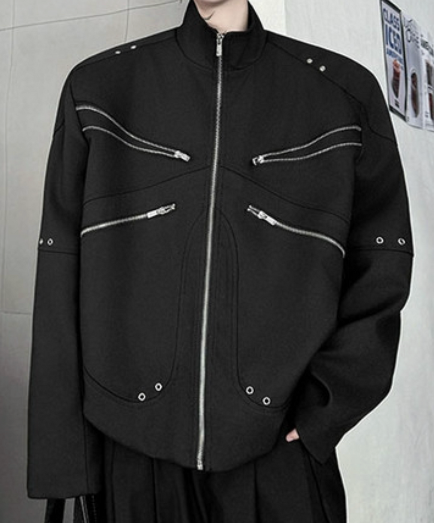 4 zipper and rivet decoration jacket EN2403