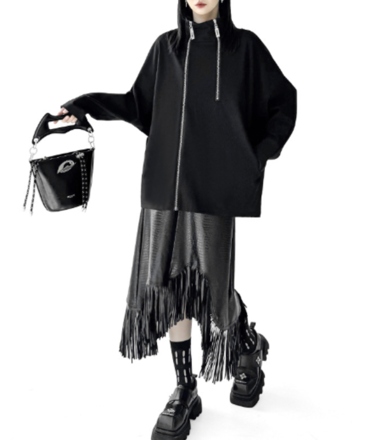 double-zipper dolman sleeve sweatshirt EN3115