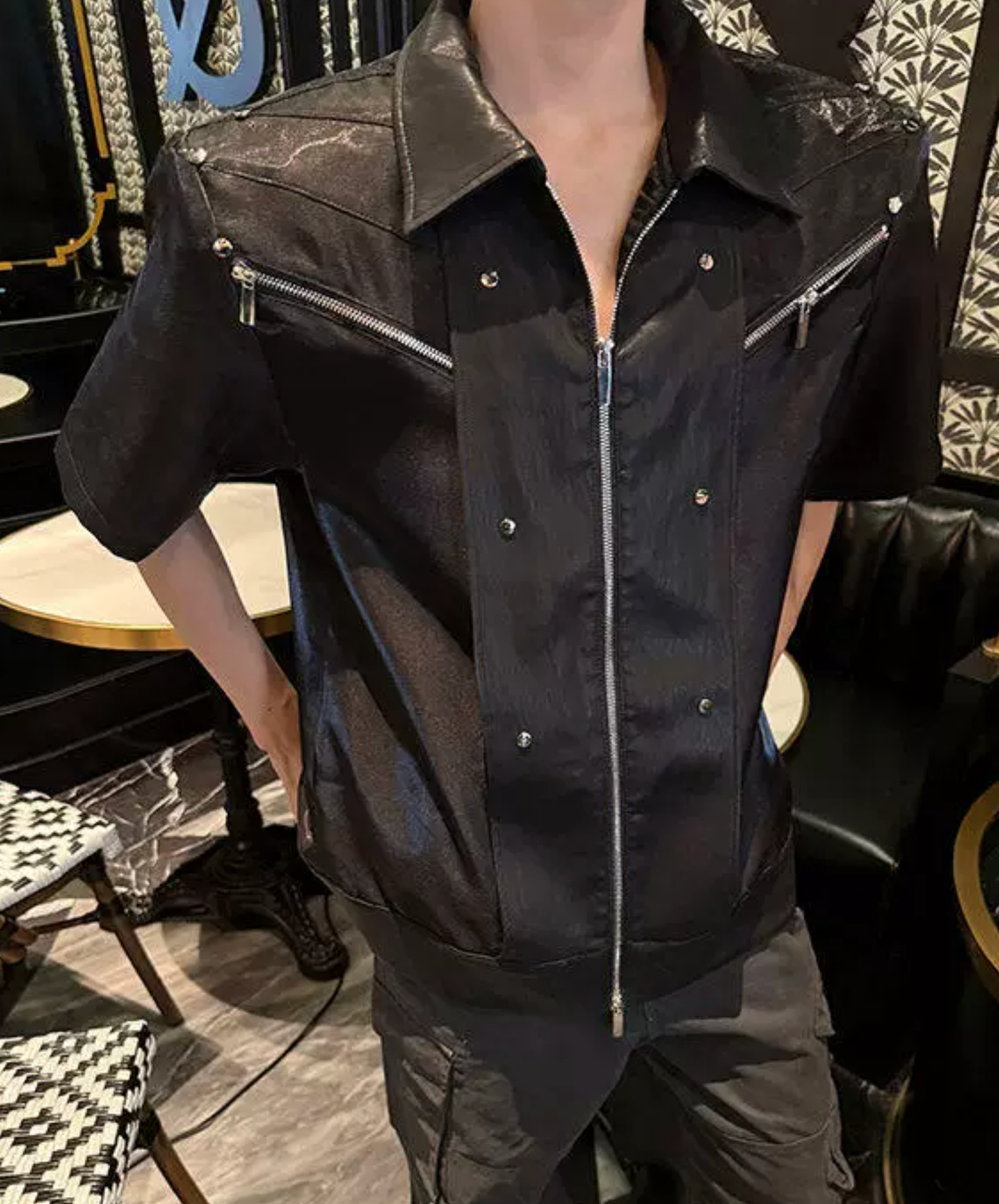zip-up glossy studs shirt EN2859