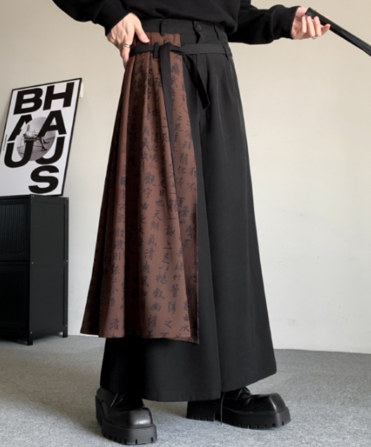 fake two piece calligraphy design hakama pants EN1923