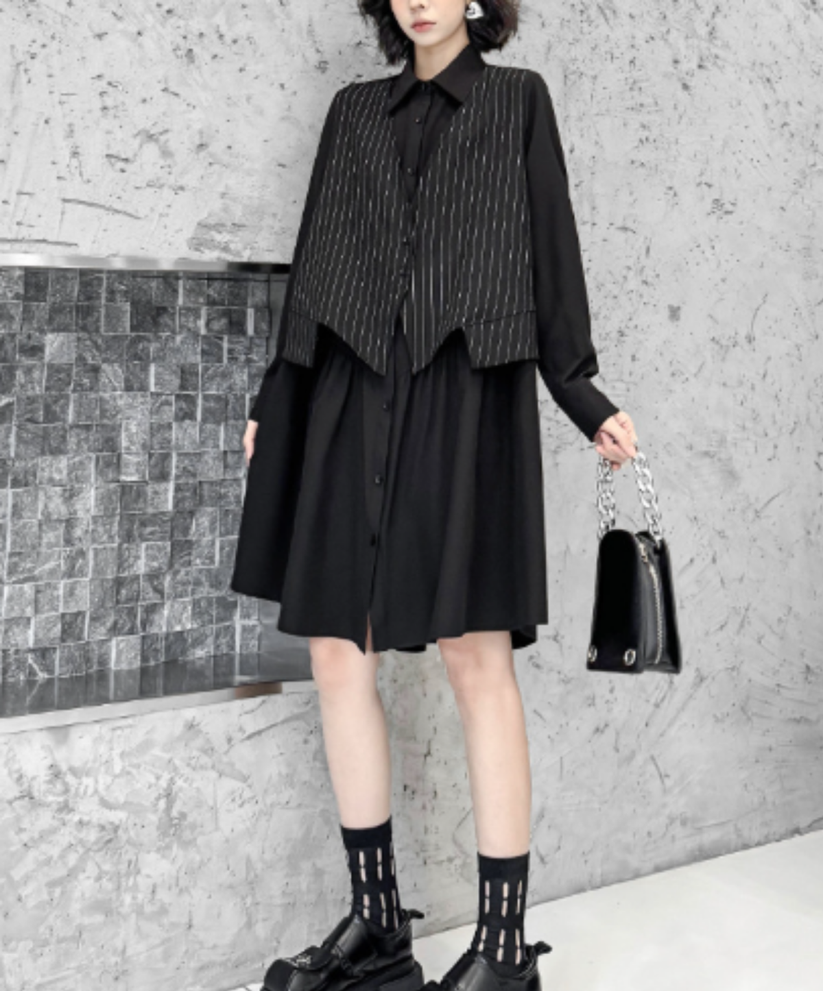 best-selling flared silhouette layered look long shirt EN3151
