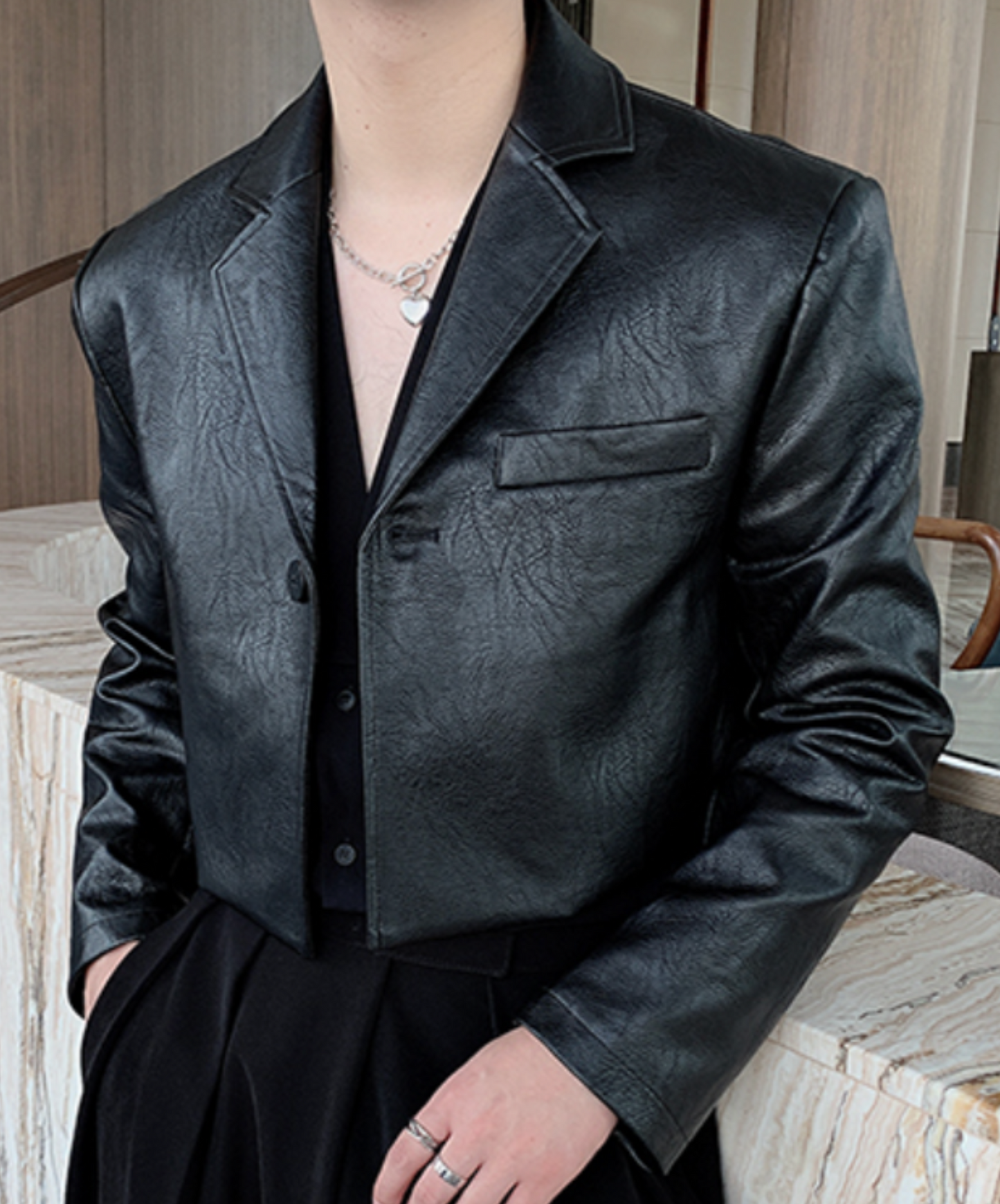 one-button leather shorts jacket EN2047