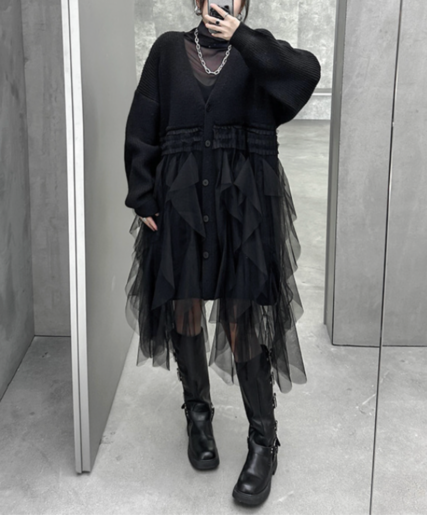 layered ruffle tulle cardigan EN2448