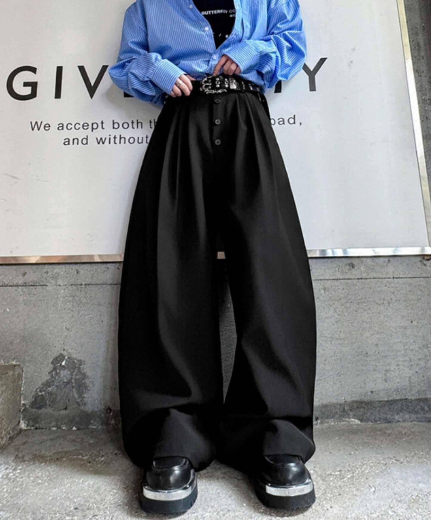 casual button design wide pants EN2338