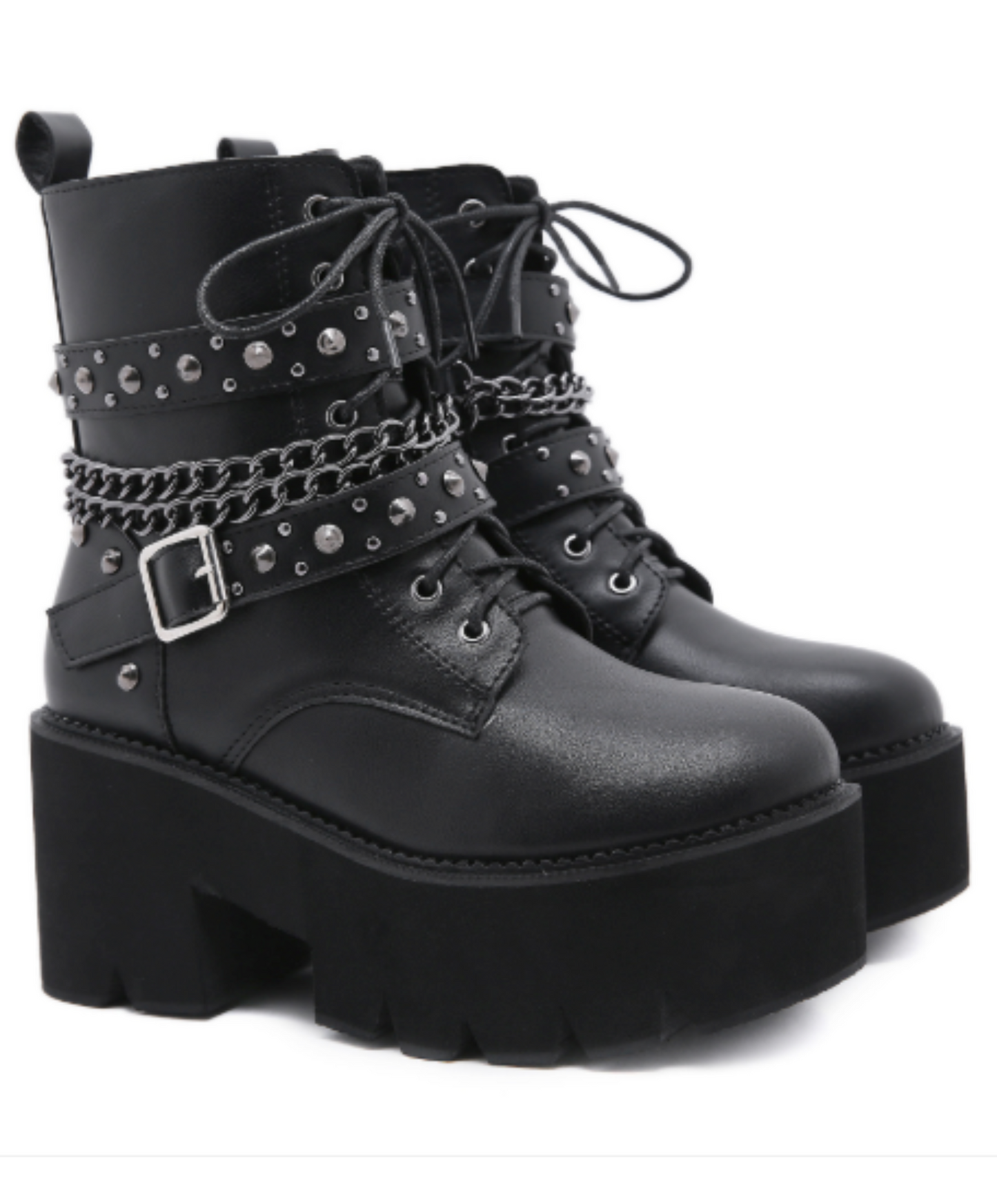 rivet belt x thin chain zip up boots EN2004