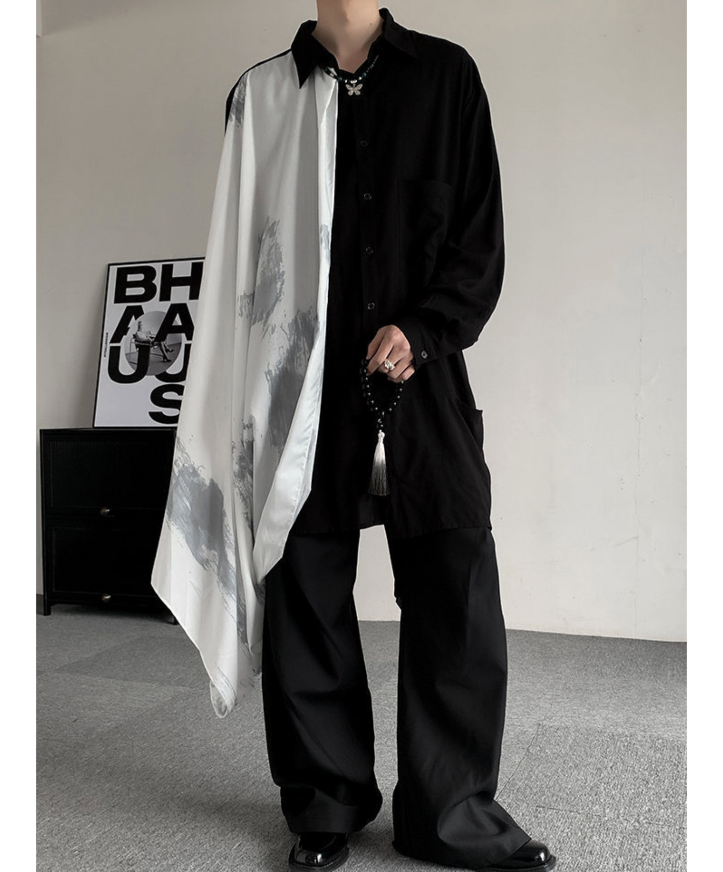 irregular white silk scarf long shirt EN2427