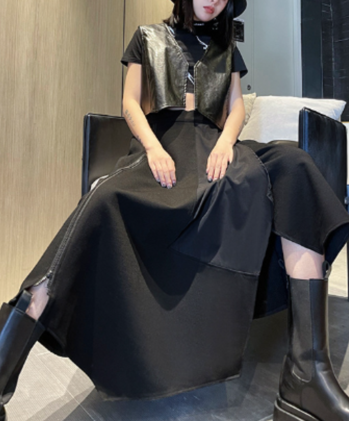 dark asymmetrical layered-look zip-line skirt EN3169
