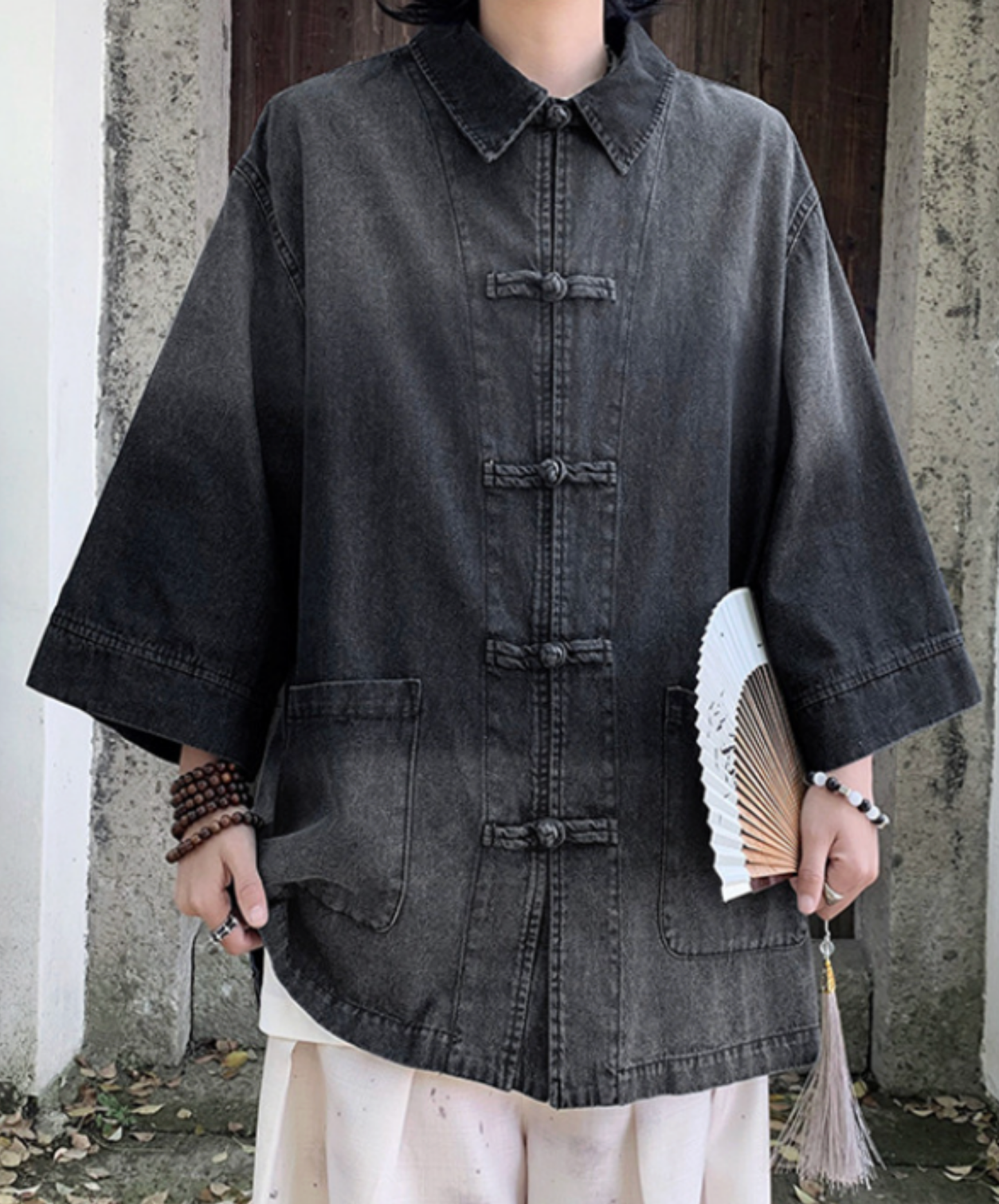 chinese style button gradient shirt EN2780