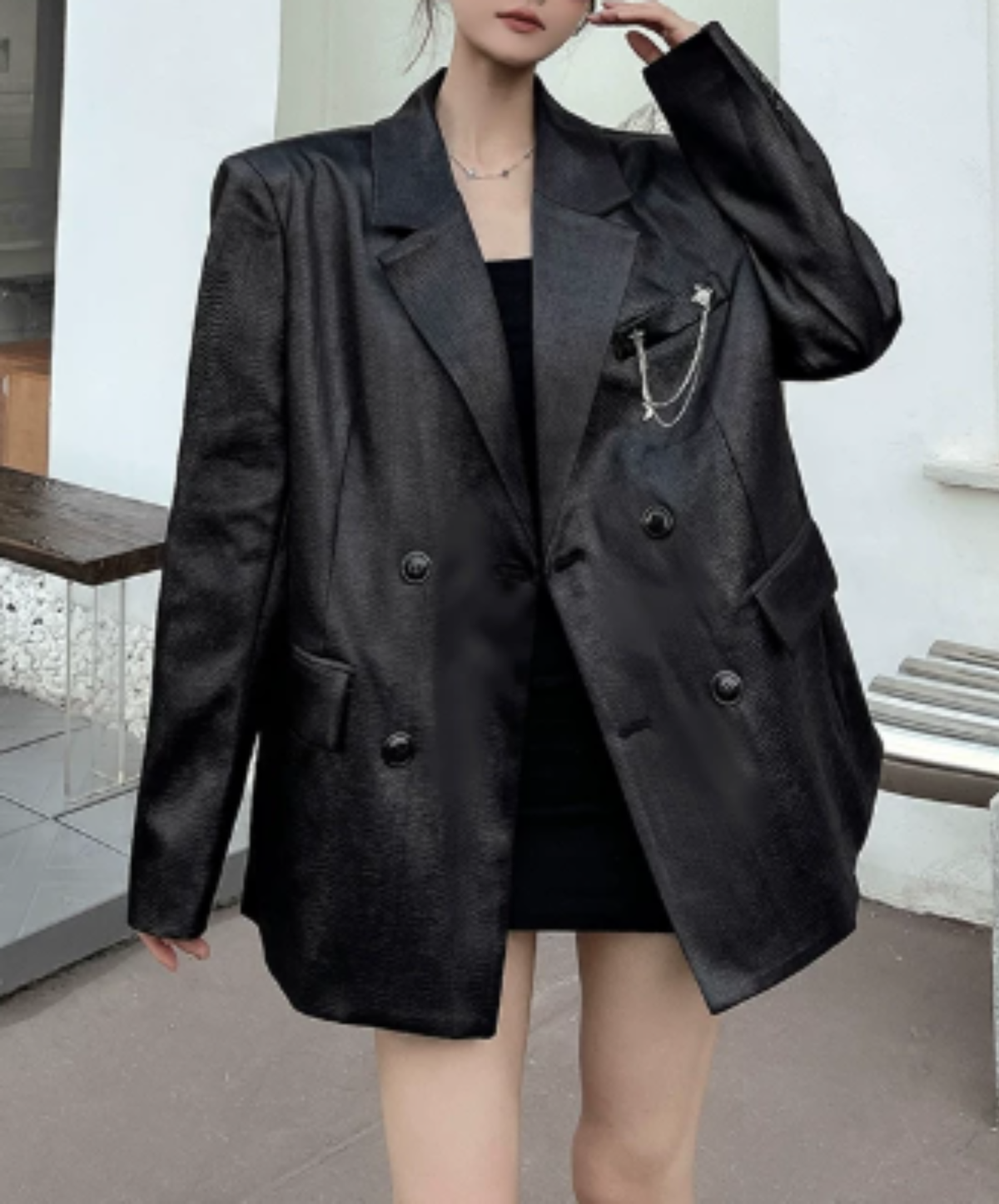 square silhouette chain embellishment jacket EN3199