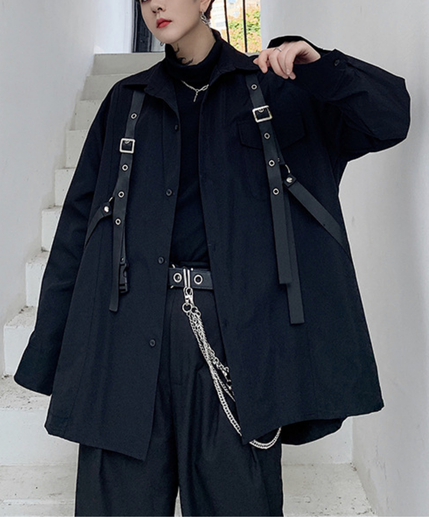 dark buckle belt decoration shirt EN2842