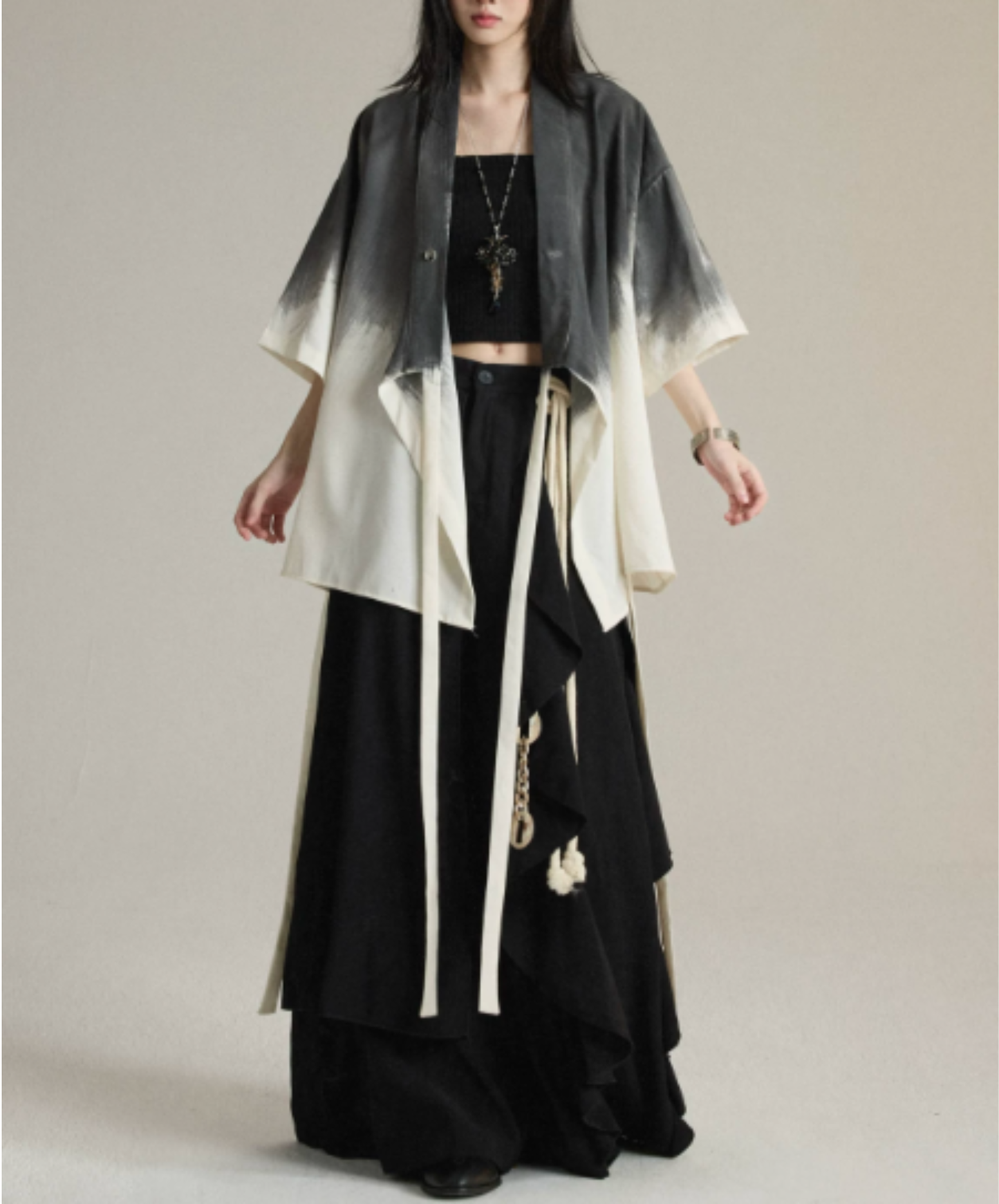 tie-dye print with waist tie jacket EN3010