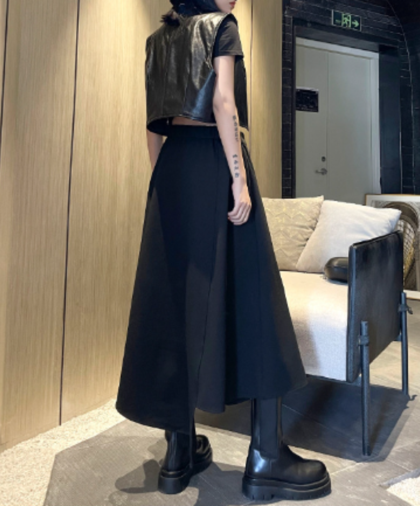 dark asymmetrical layered-look zip-line skirt EN3169