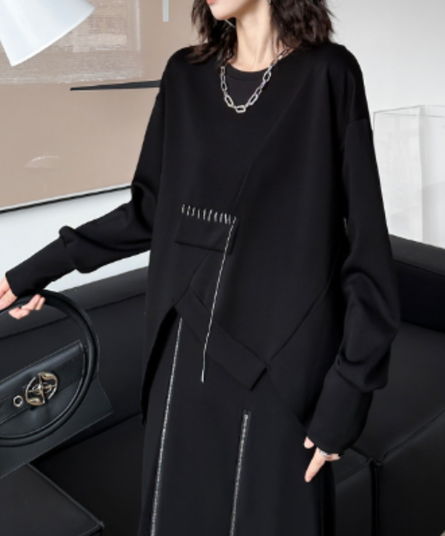 iIrregular seam line design sweatshirt EN3134