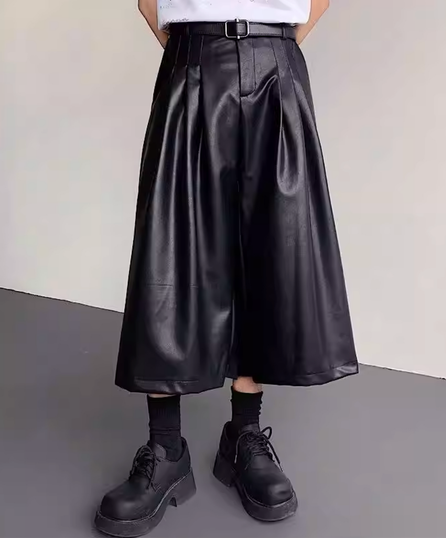 pu leather mid-length wide pants EN2835
