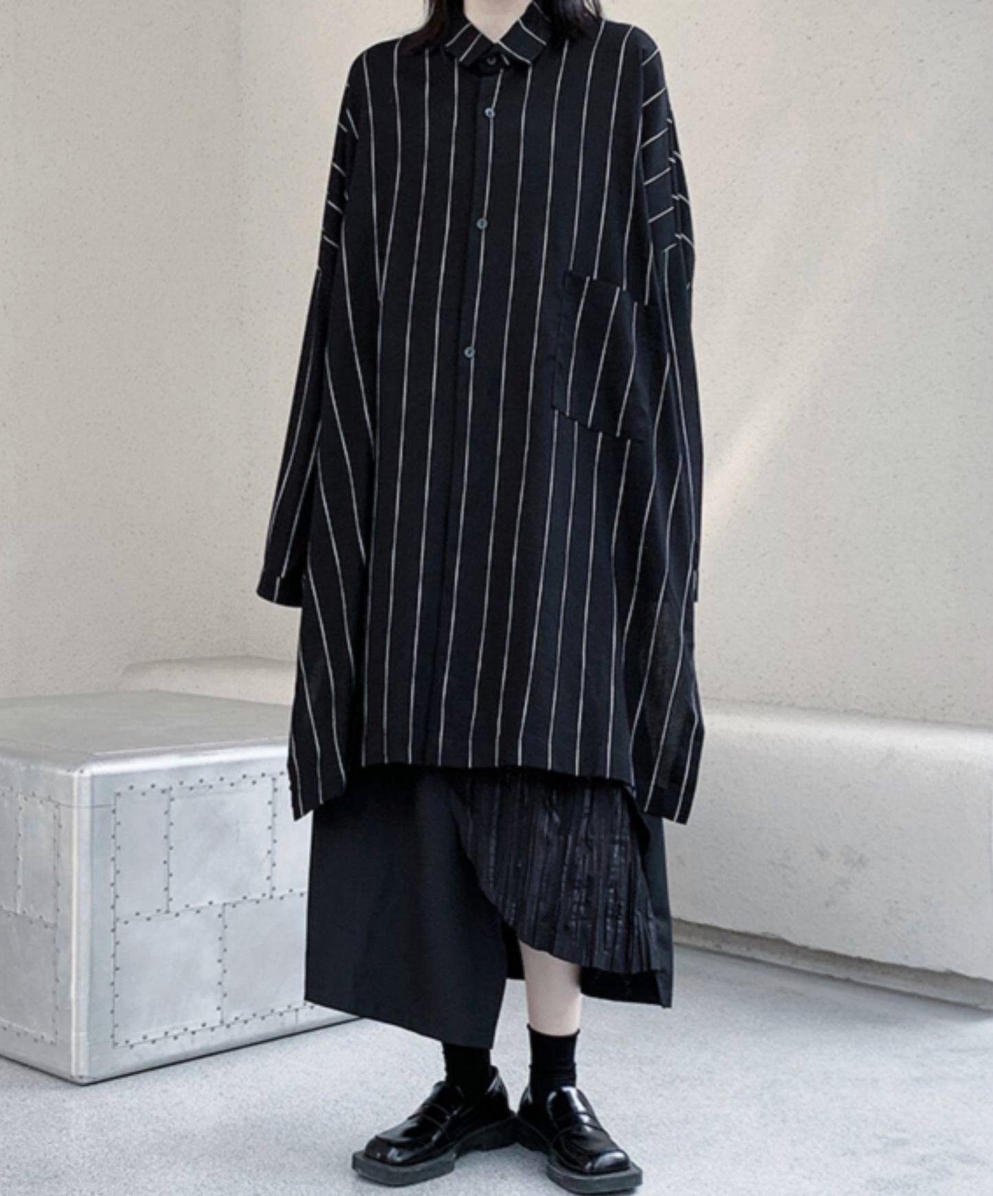 dark big silhouette stripe long shirt EN2777