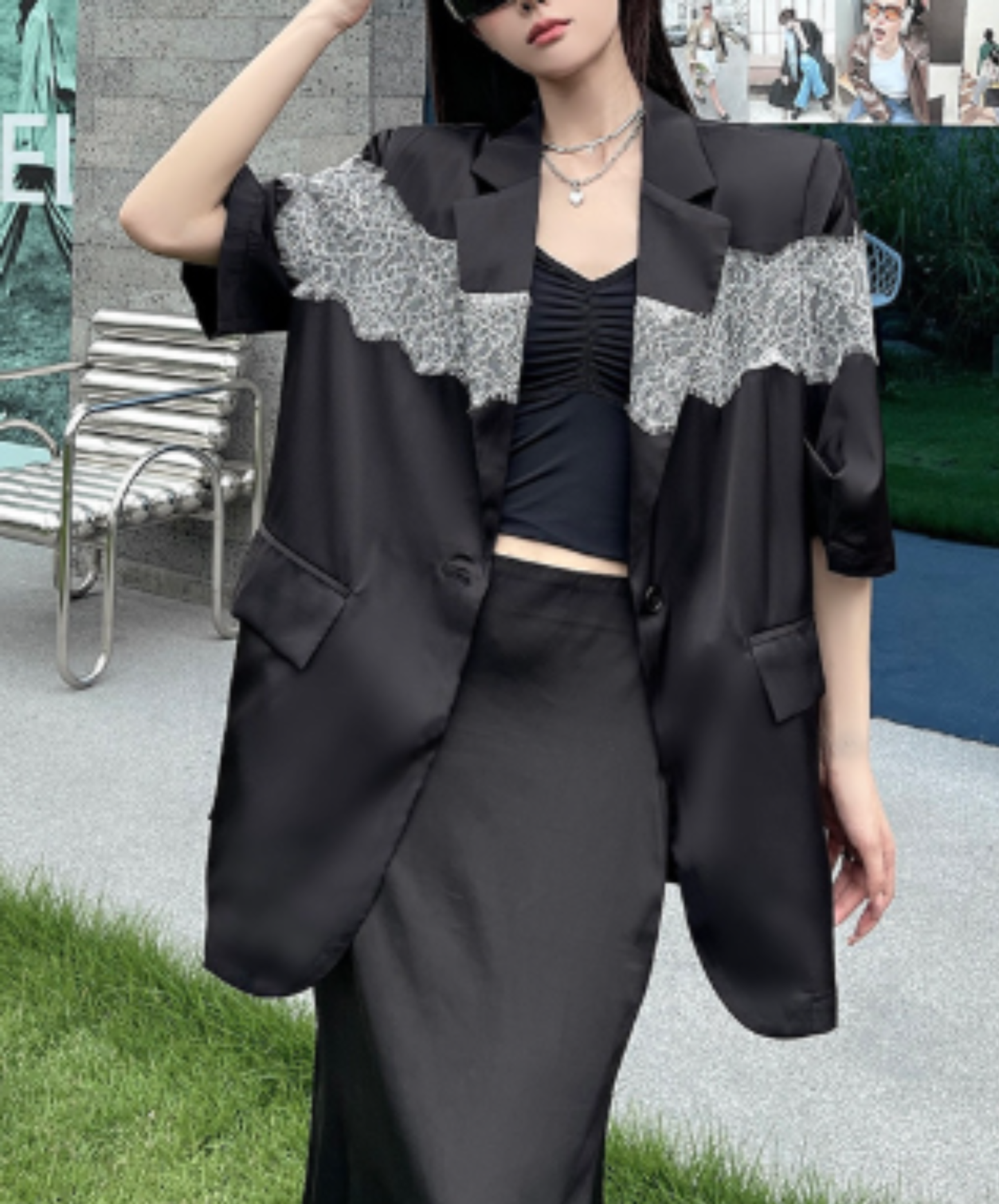sheer with lace trim jacket EN3077