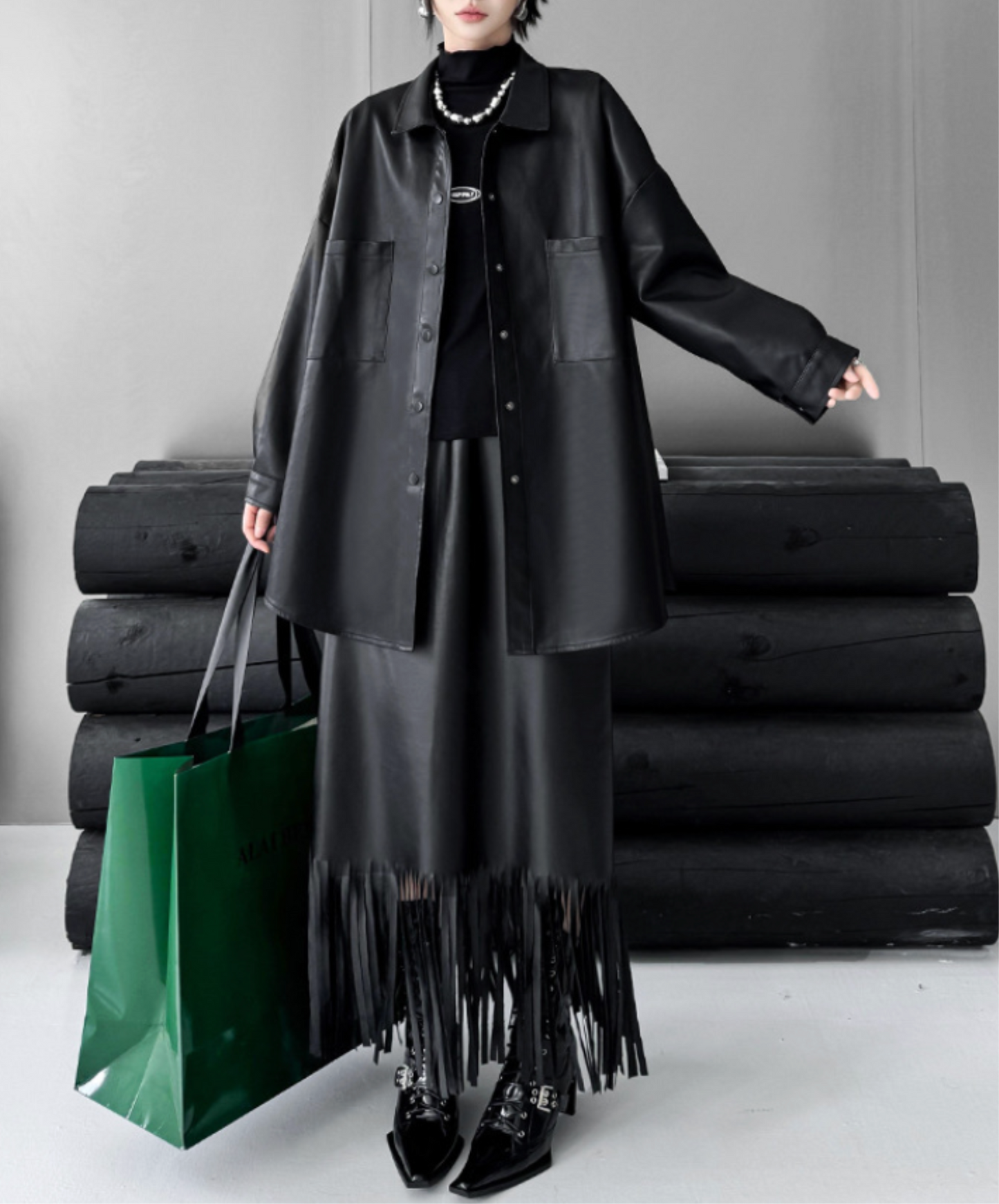 pu leather loose shirt EN2467