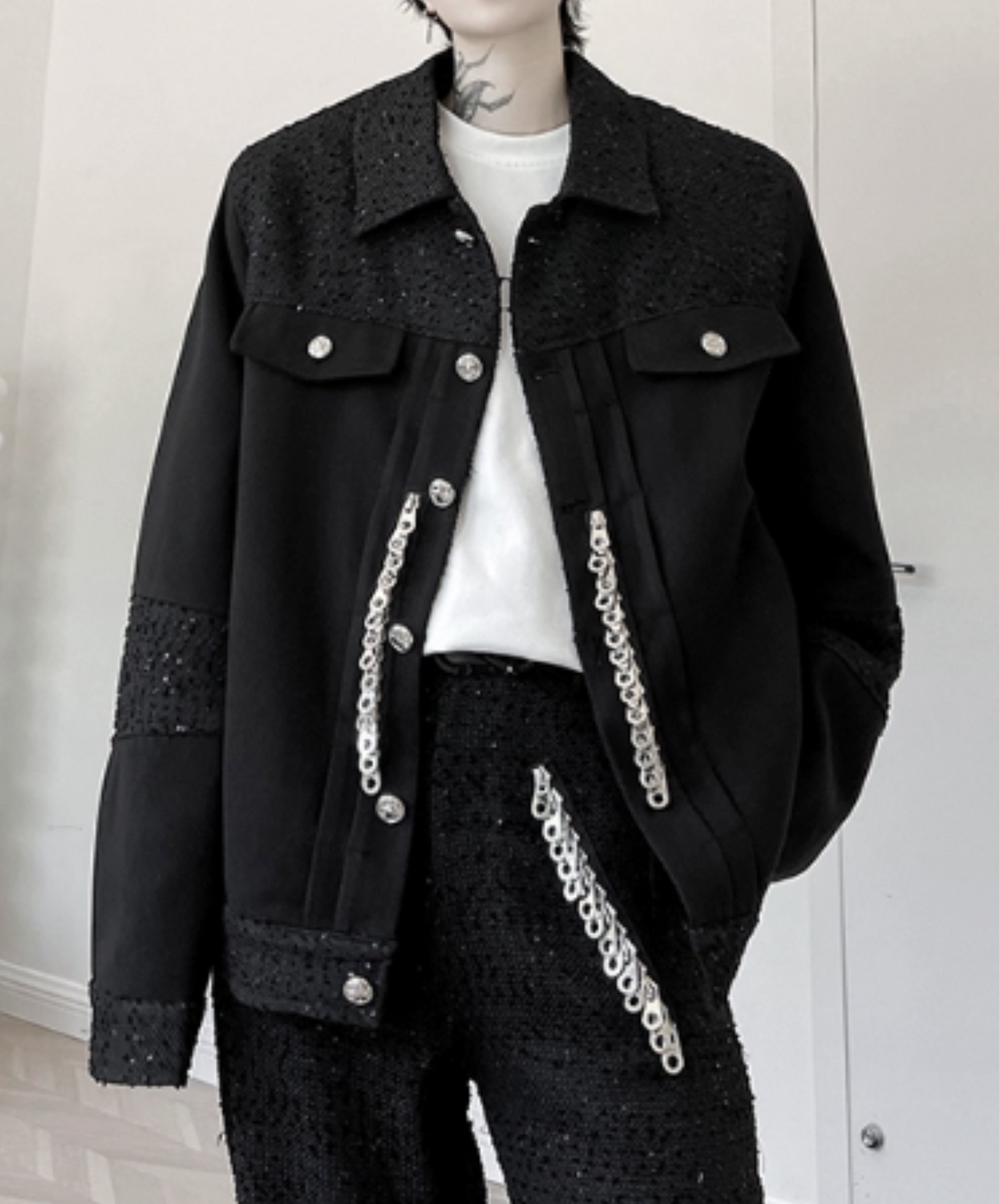dark sequin metal pulls jacket EN1192
