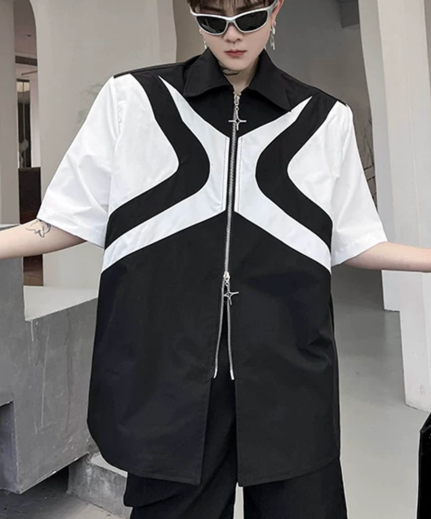 dark double zipper x design shirt EN2865