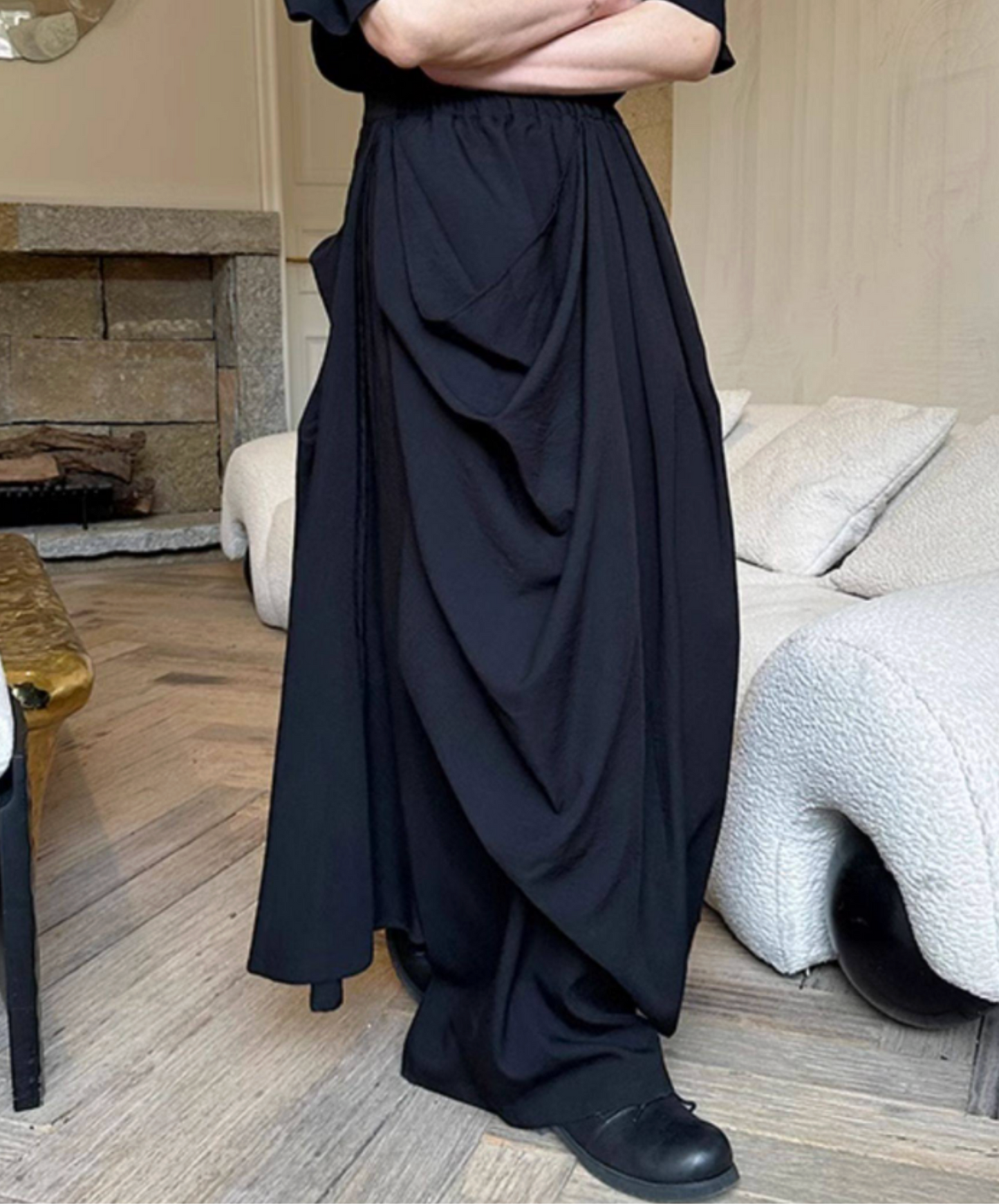 dark draped double skirt pants EN2691