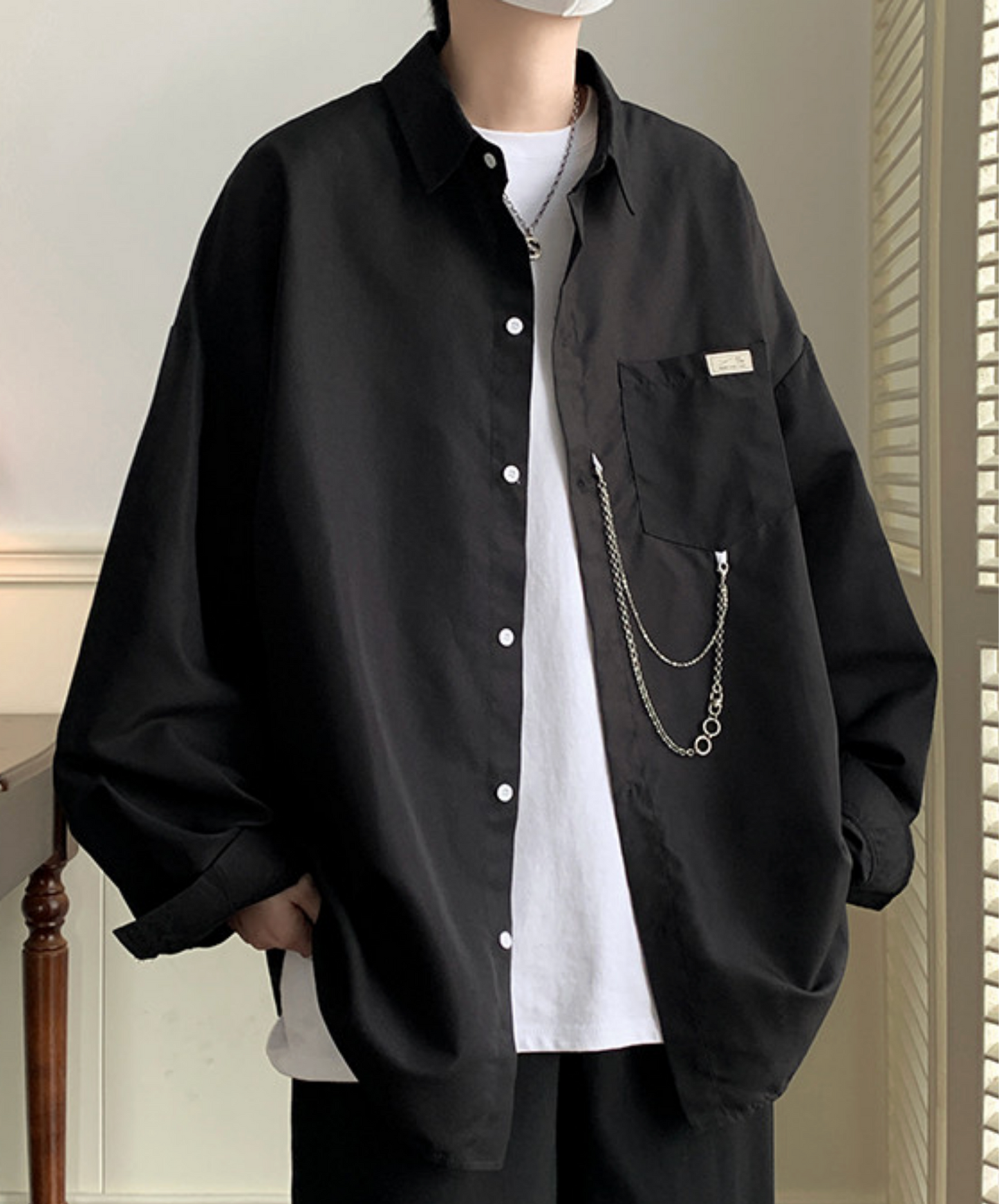 dark chain-decorated oversized shirt EN2761