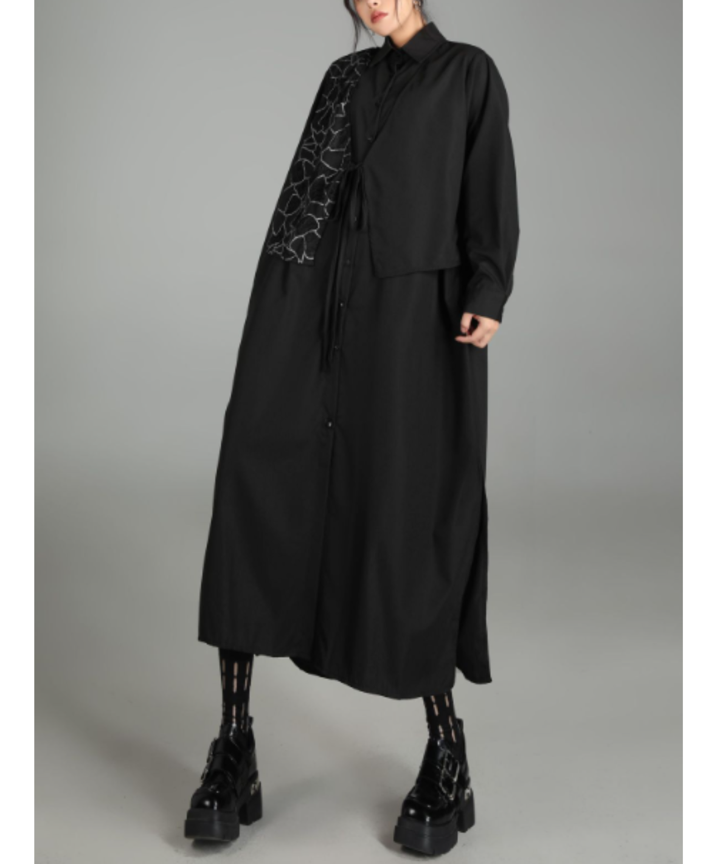 dark patchwork two-piece style long shirt EN3016