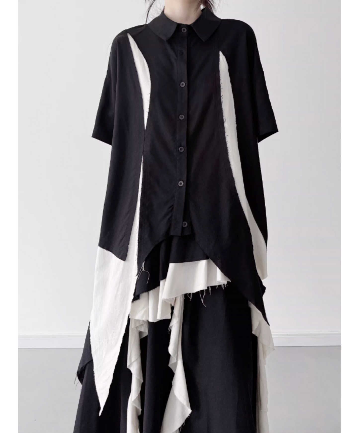 dark Irregular color block short-sleeved shirt EN2809