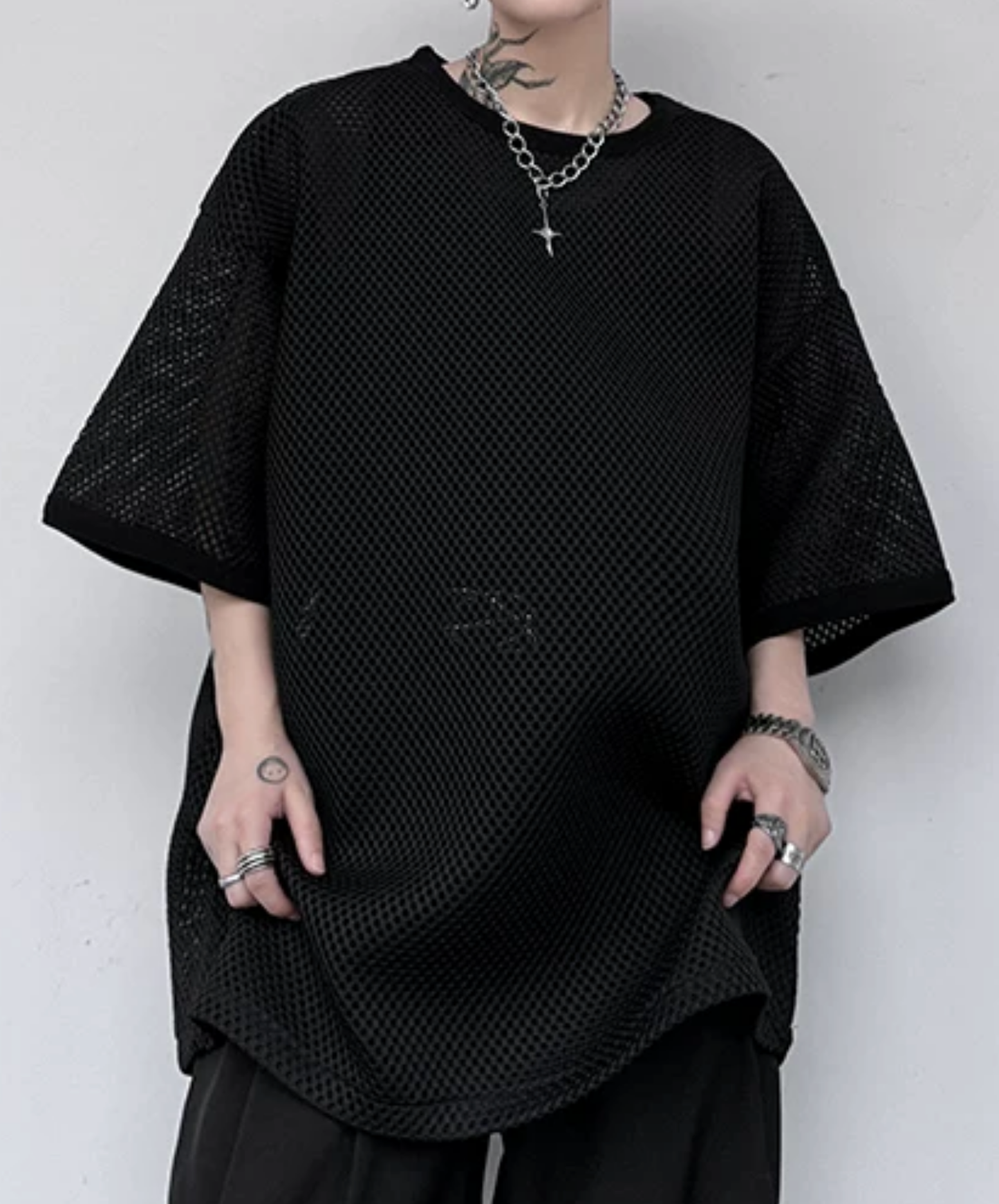round mesh oversized t-shirt EN2862