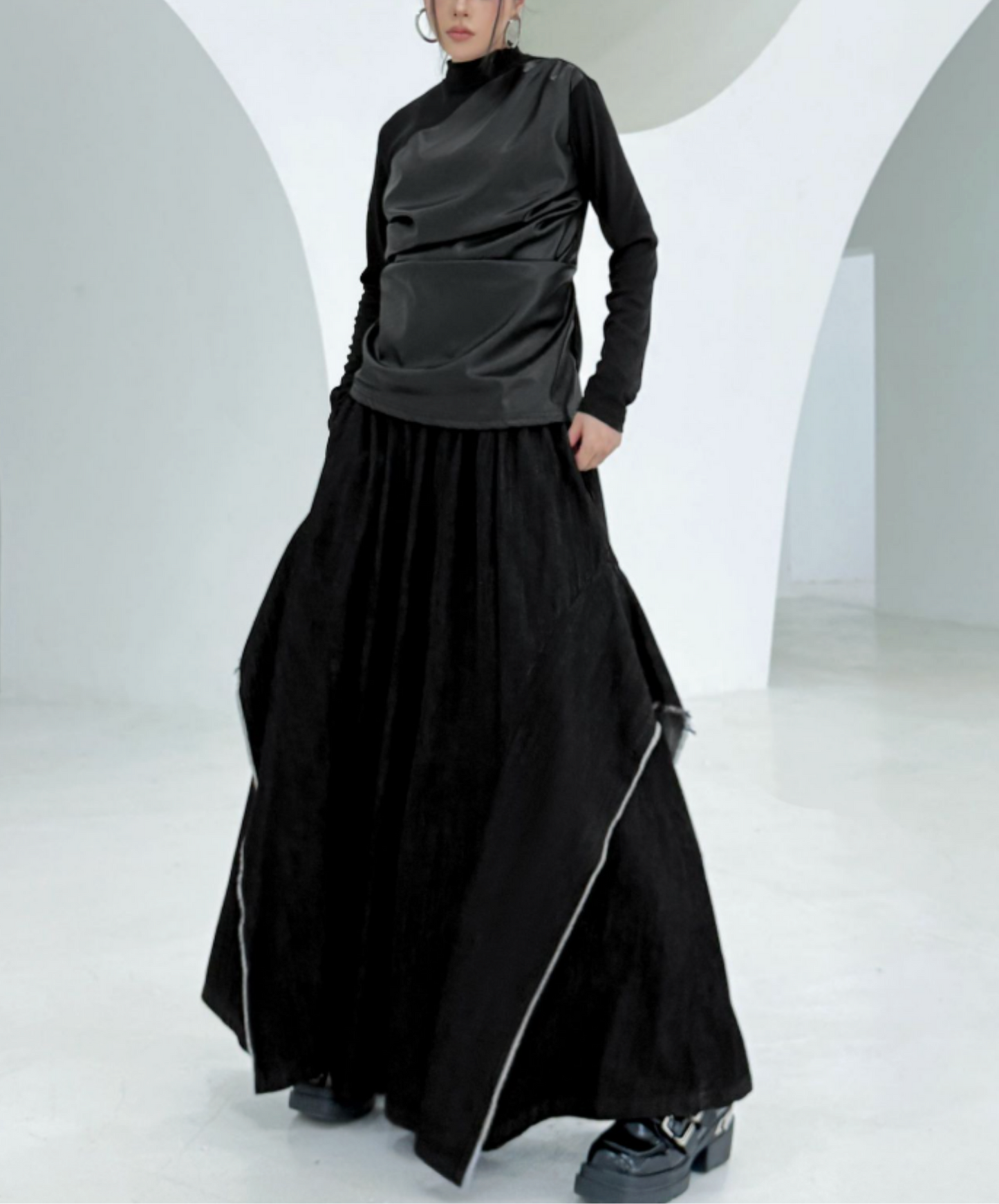 american patchwork high waist wide pants EN2781