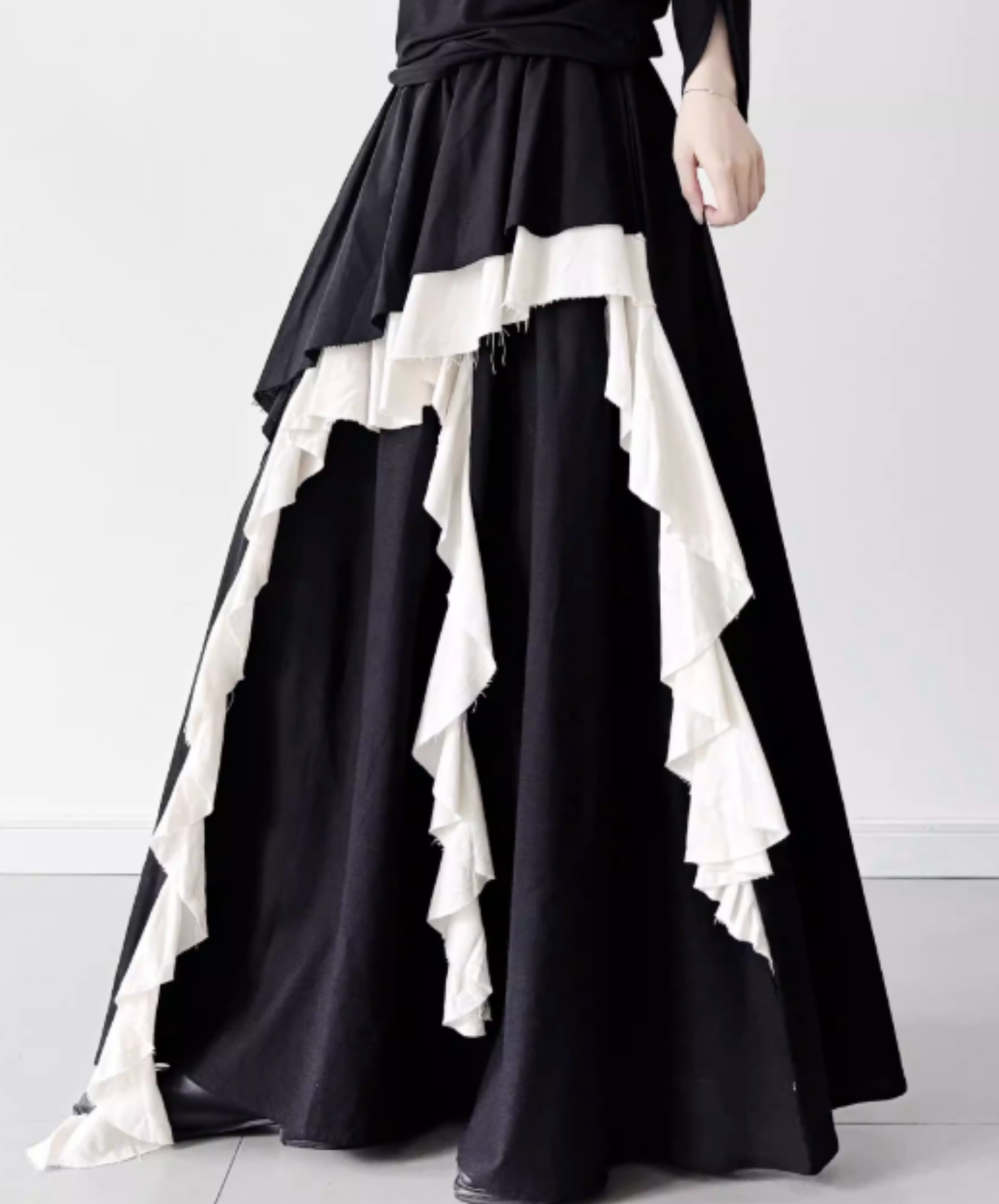 dark Irregular frills color block skirt EN2810