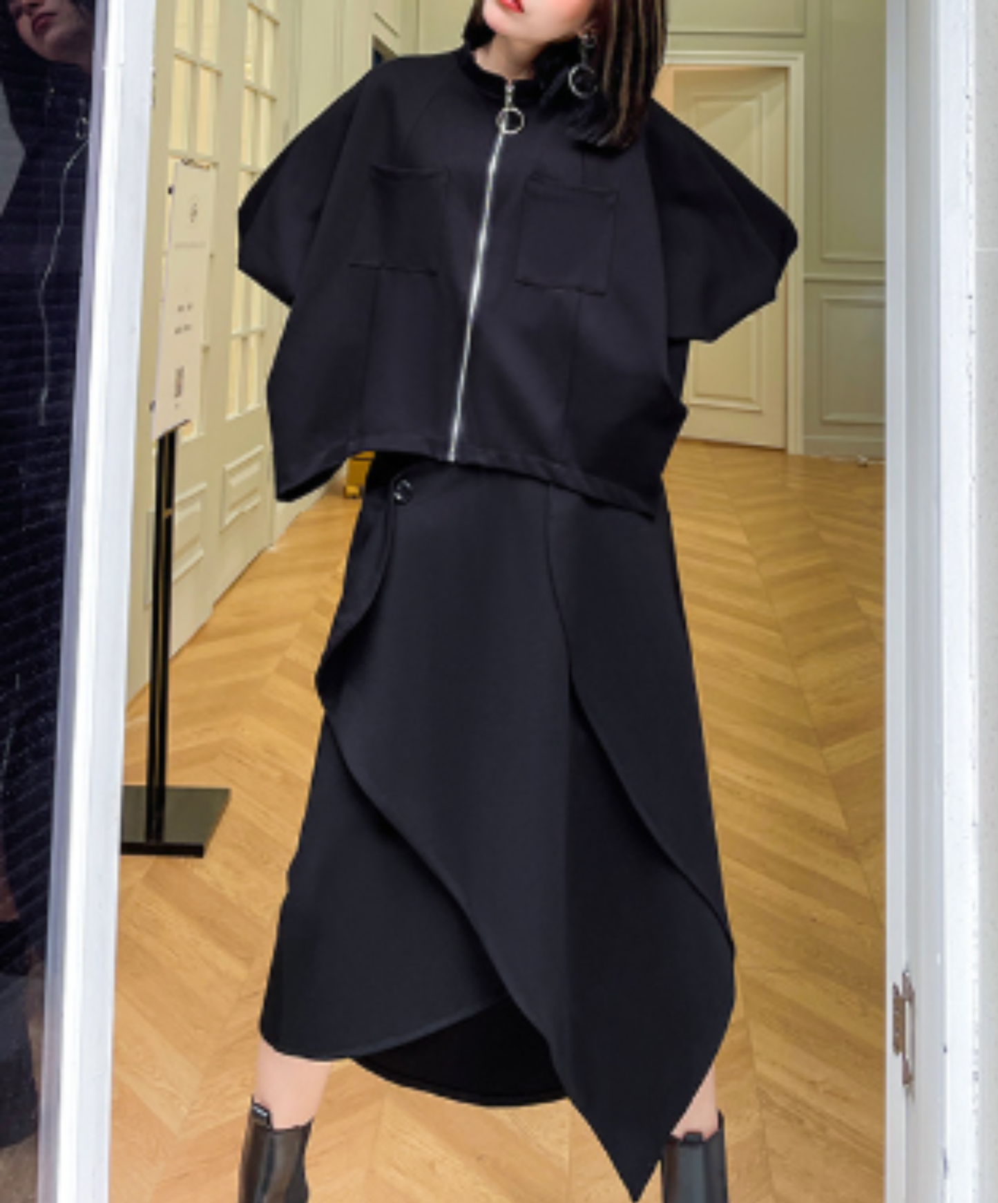 ring-zipper poncho style sweatshirt EN3117