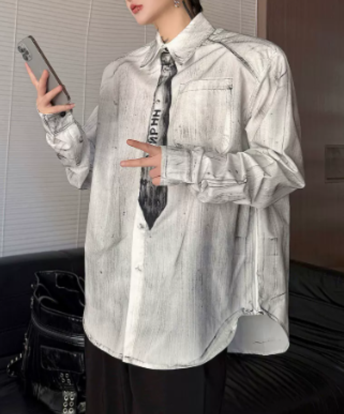 vintage-style tie motif design shirt EN3170
